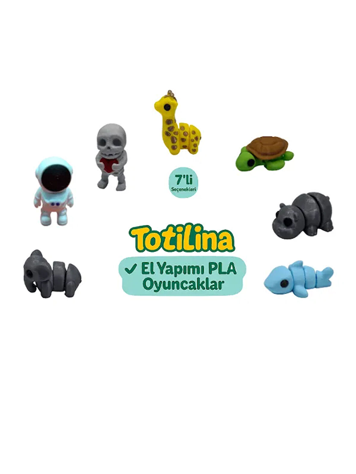 7'li set (zürafa kaplumbağa hipopotam köpek balığı fil astronot…)
