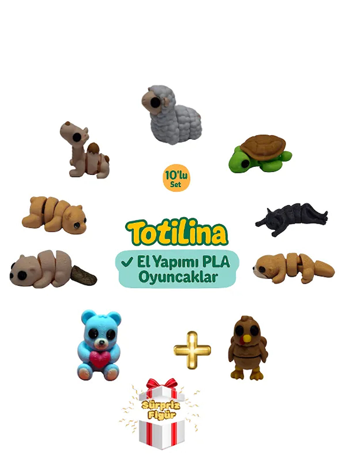 10'lu set (koyun kaplumbağa kedi su samuru hindi ayı deve…)