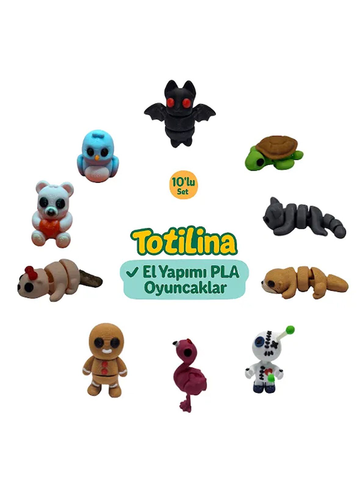 10'lu set (yarasa kaplumbağa kedi su samuru voodoo flamingo…)