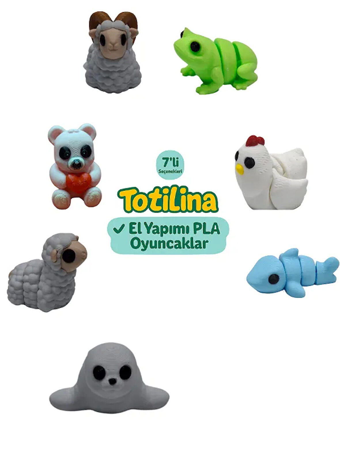 7'li set (koç kurbağa tavuk köpek balığı fok koyun ayı…)