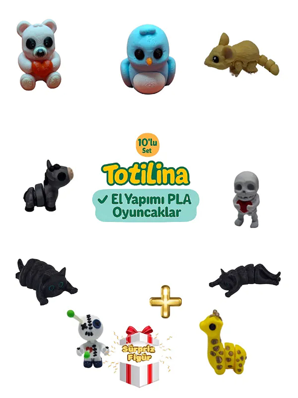 10'lu set (kuş fare iskelet kedi zürafa voodoo eşek ayı…)