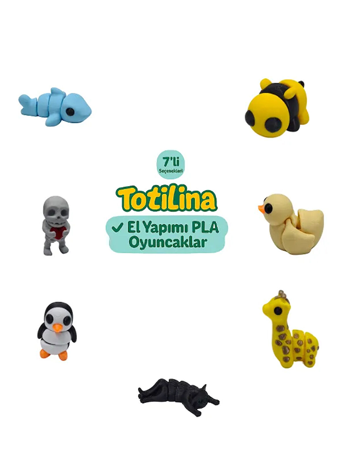 7'li set (arı ördek zürafa kedi penguen iskelet köpek balığı…)
