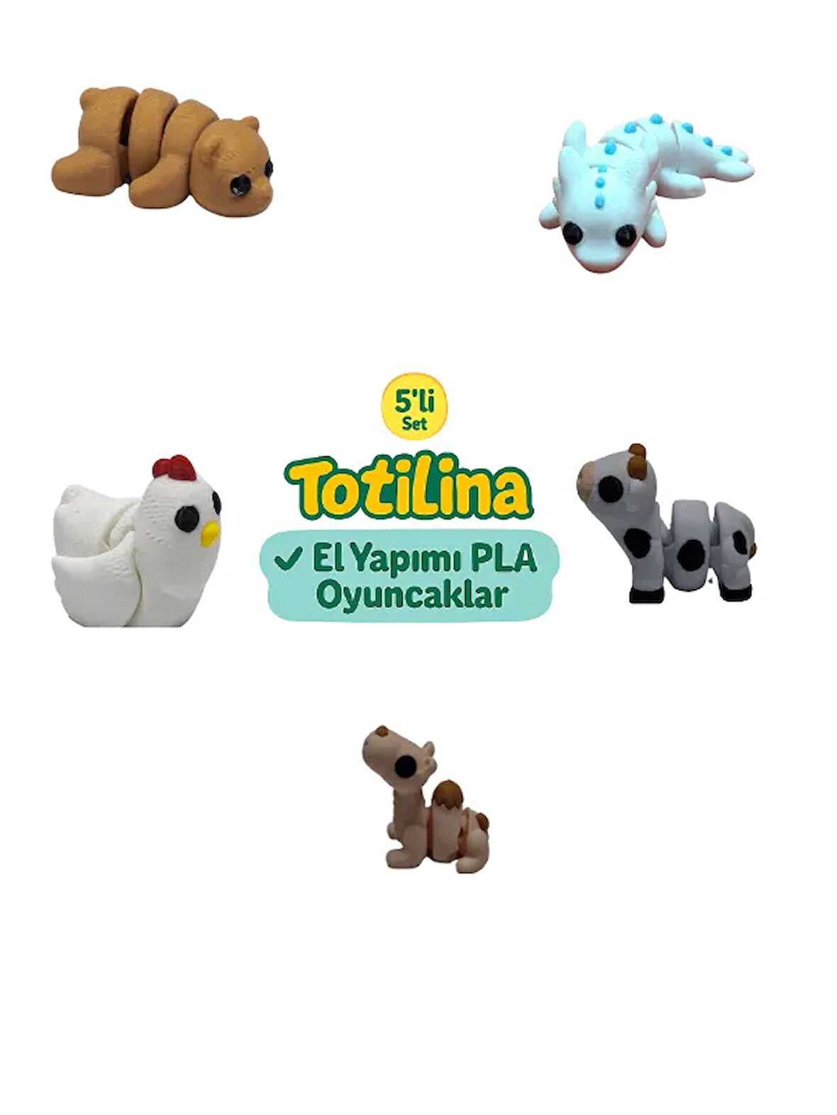 5'li set (aksolotl inek deve tavuk ayı…)