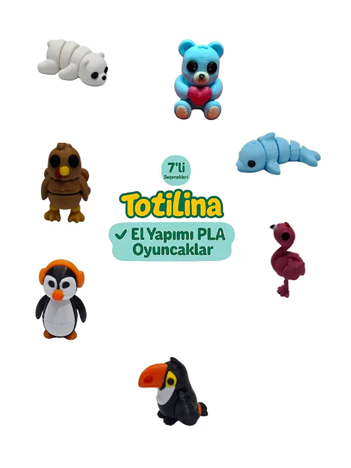 7'li set (ayı yunus flamingo tukan kuşu penguen hindi ayı…)