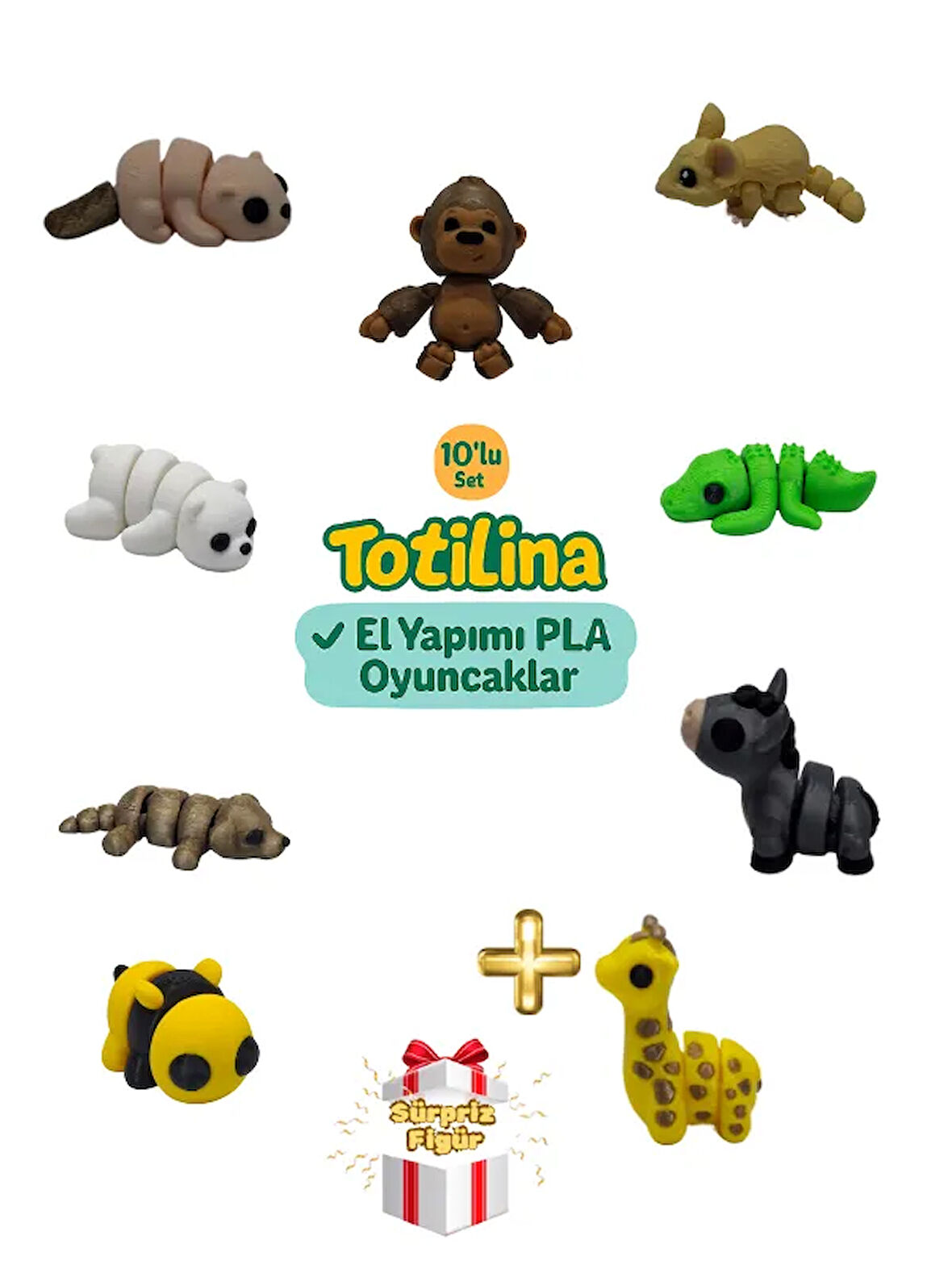 10'lu set (goril fare timsah eşek zürafa arı köpek ayı su samuru…)