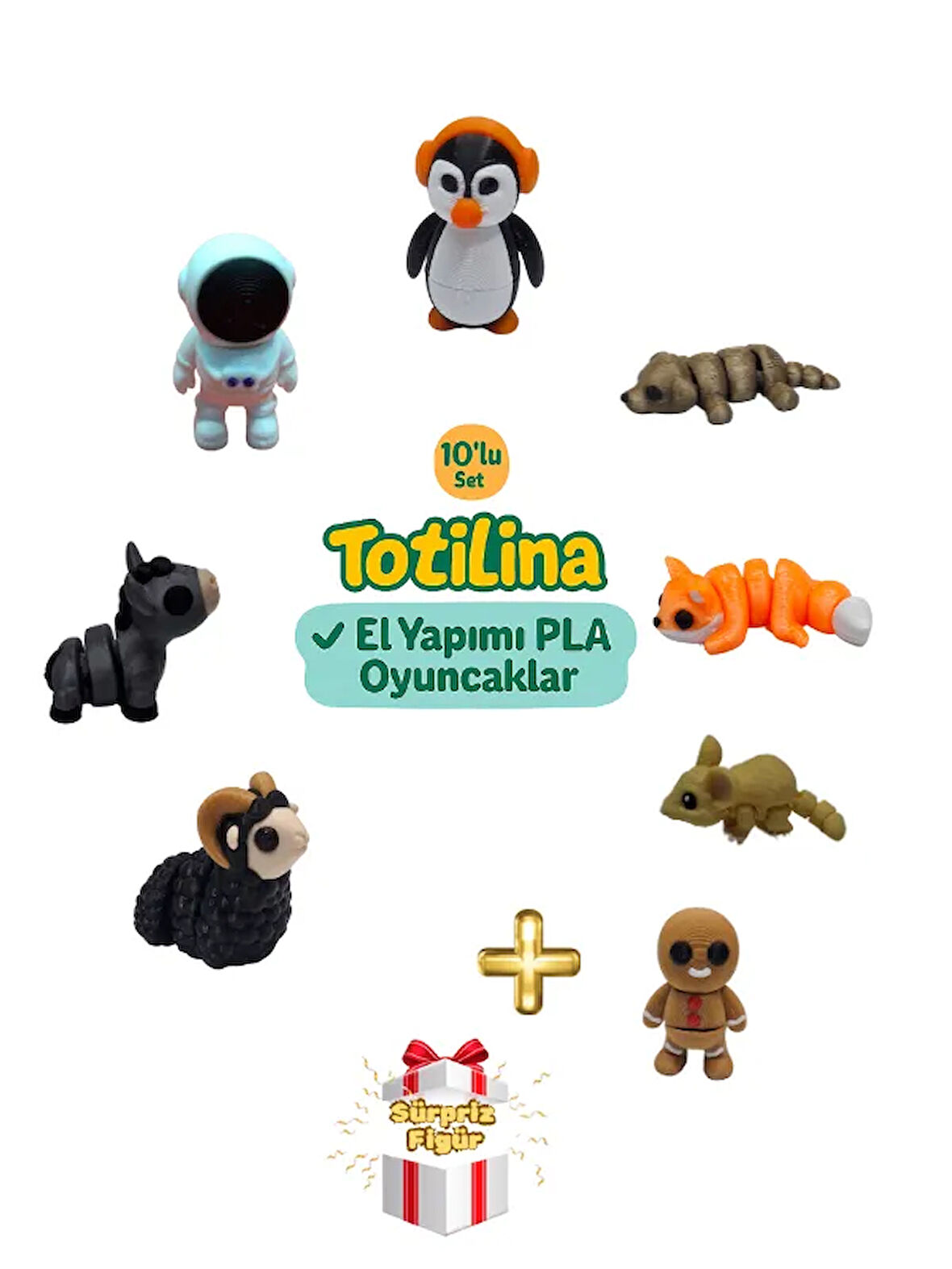 10'lu set (penguen köpek tilki fare kurabiye adam koç eşek…)