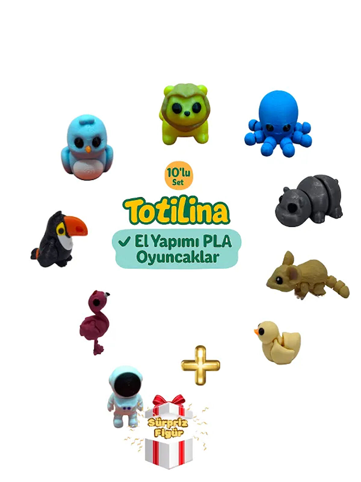 10'lu set (aslan ahtapot hipopotam fare ördek astronot flamingo…)