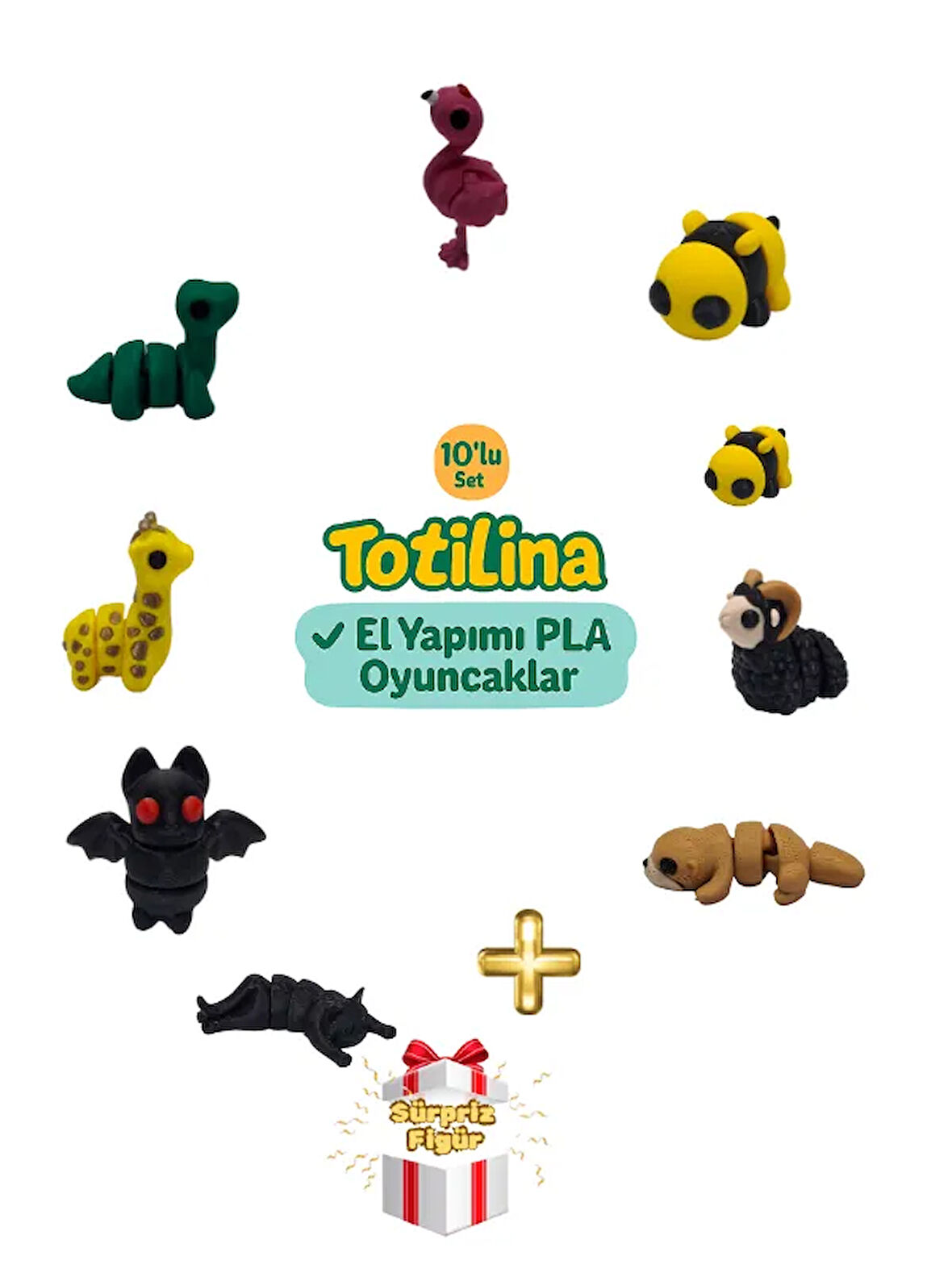 10'lu set (flamingo arı koç su samuru kedi yarasa zürafa dinozor…)