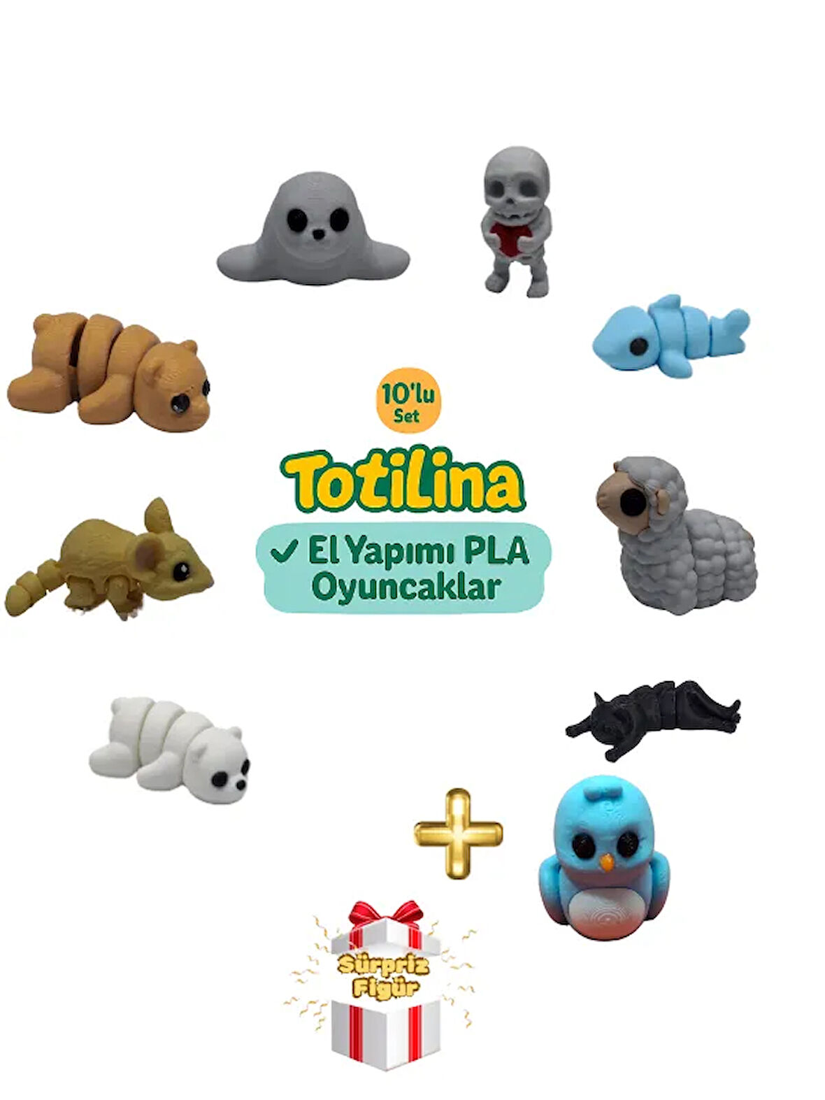 10'lu set (iskelet köpek balığı koyun kedi kuş ayı fare fok…)