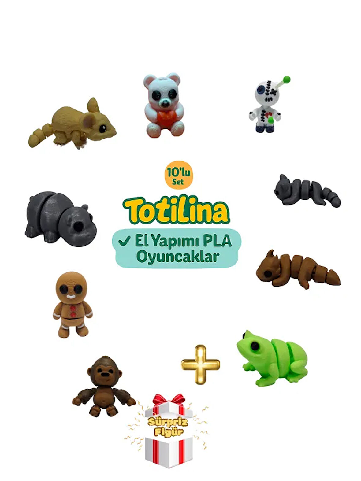 10'lu set (ayı voodoo kedi ejderha kurbağa goril kurabiye adam…)