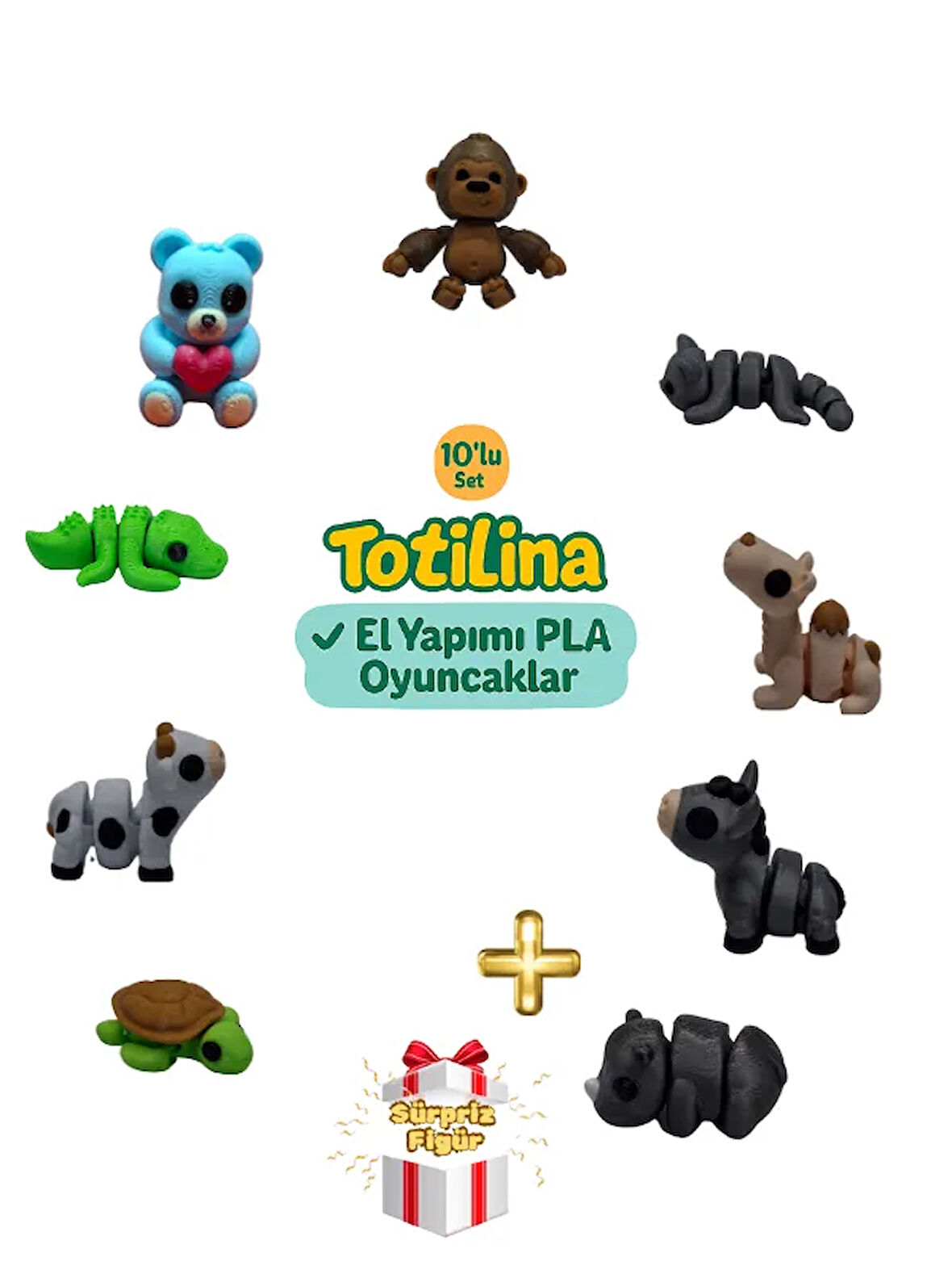 10'lu set (goril kedi deve eşek gergedan kaplumbağa inek timsah…)