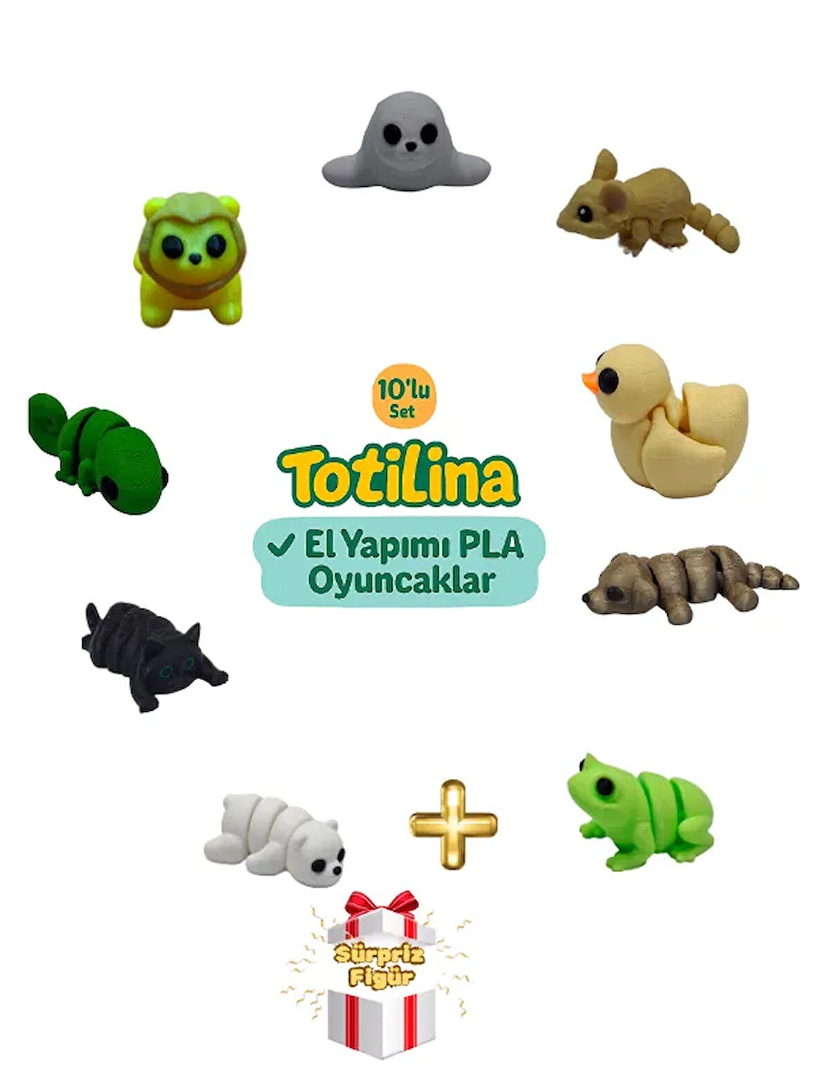 10'lu set (fok fare ördek köpek kurbağa ayı kedi bukalemun aslan…)