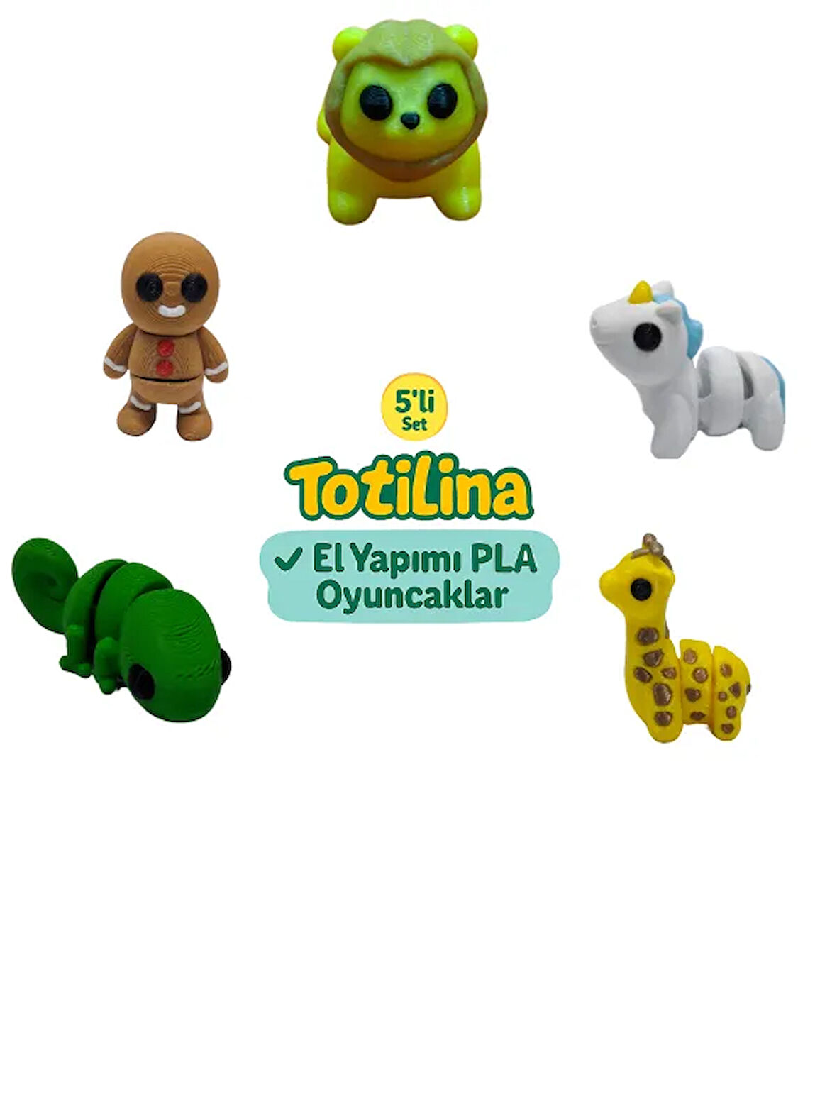 5'li set (aslan unicorn zürafa bukalemun kurabiye adam…)