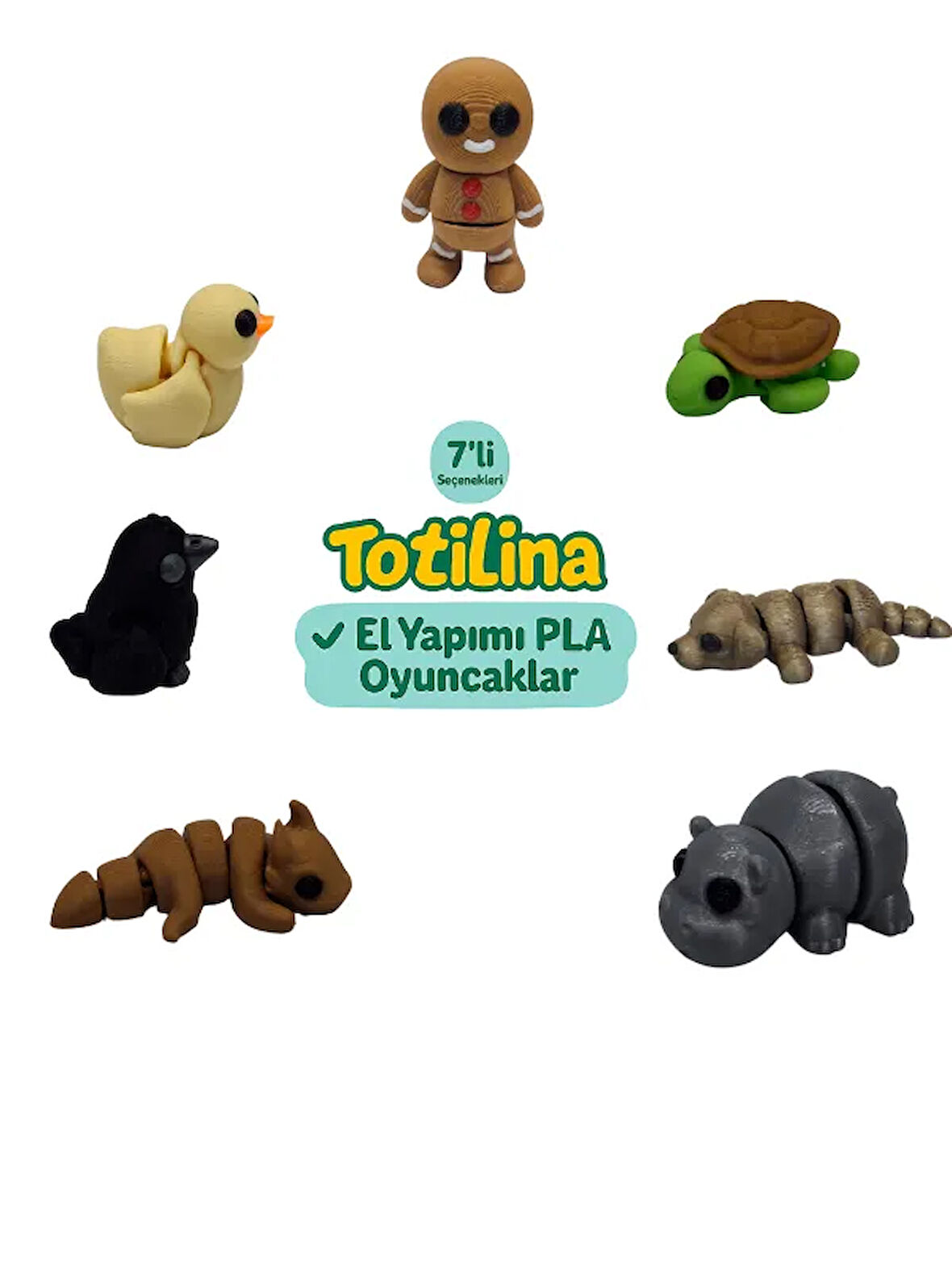 7'li set (kurabiye adam kaplumbağa köpek hipopotam ejderha karga…)