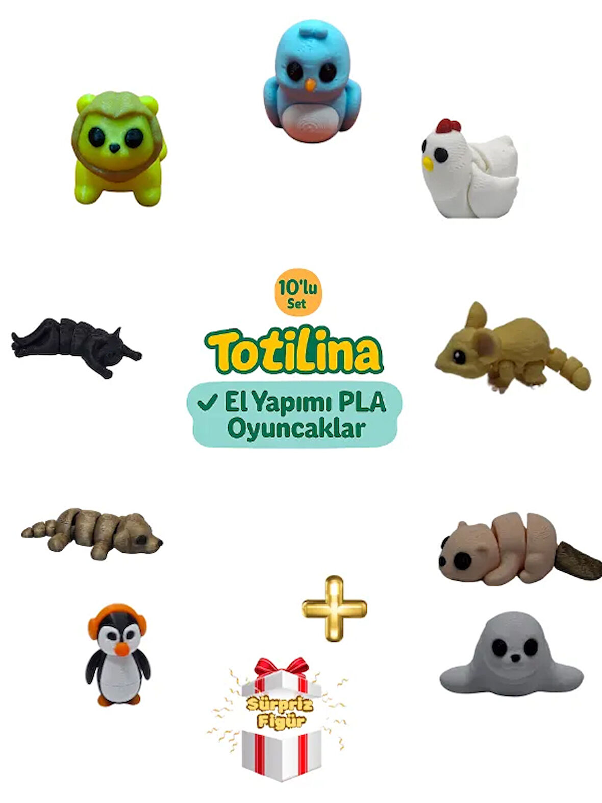 10'lu set (kuş tavuk fare su samuru fok penguen köpek kedi aslan…)