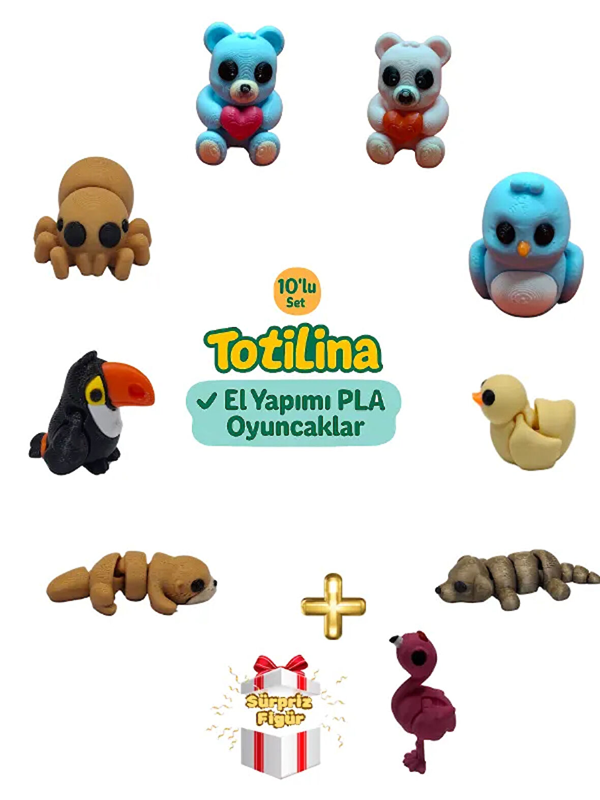 10'lu set (ayı kuş ördek köpek flamingo su samuru tukan kuşu…)