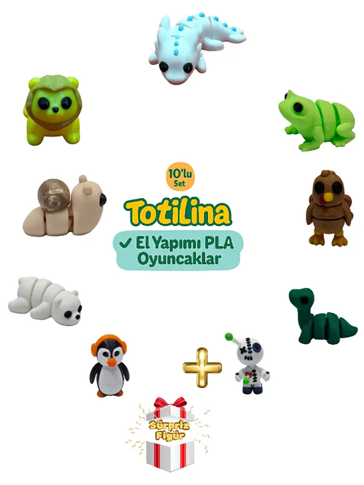 10'lu set (aksolotl kurbağa hindi dinozor voodoo penguen ayı…)