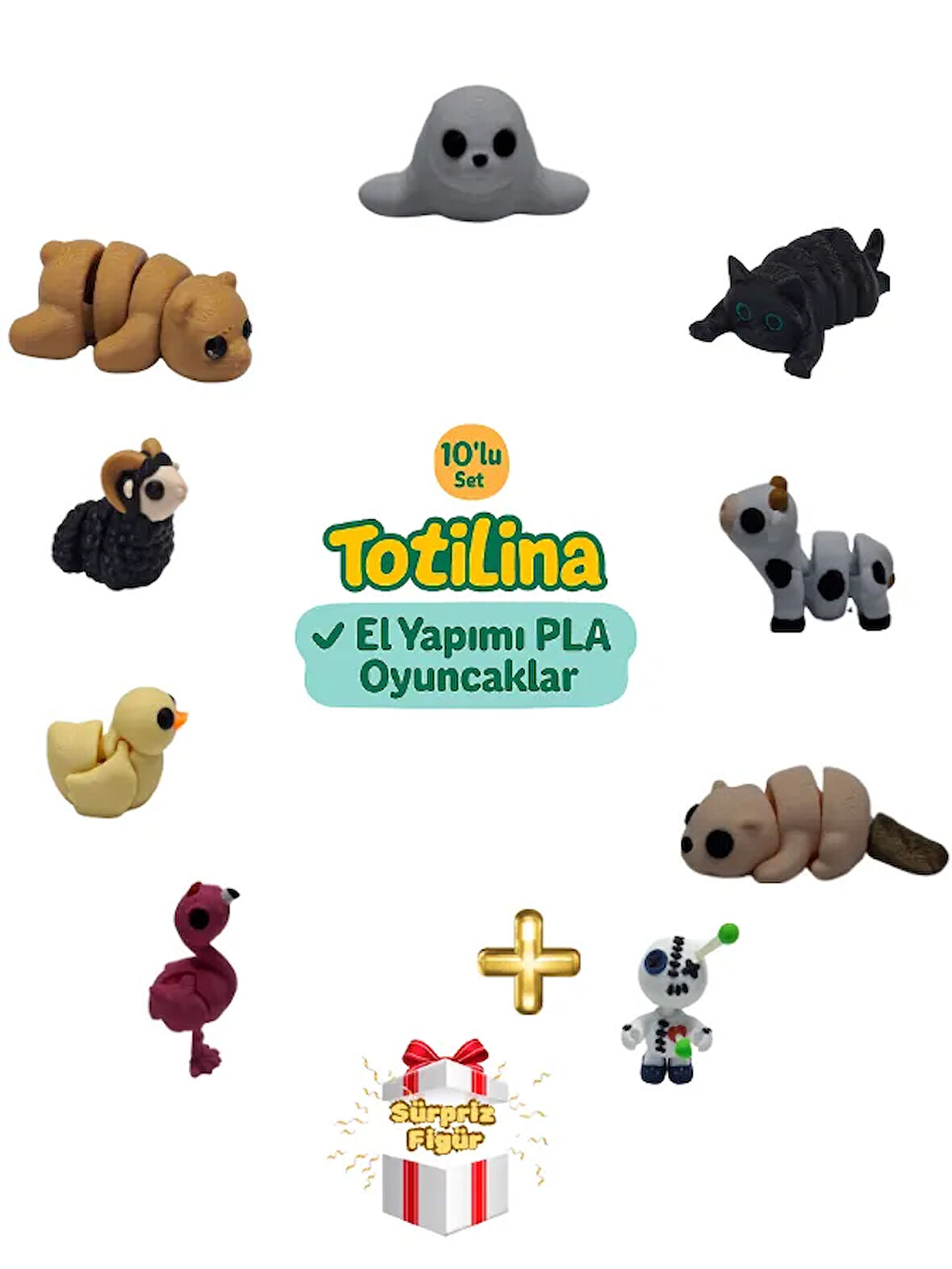 10'lu set (fok kedi inek su samuru voodoo flamingo ördek koç ayı…)