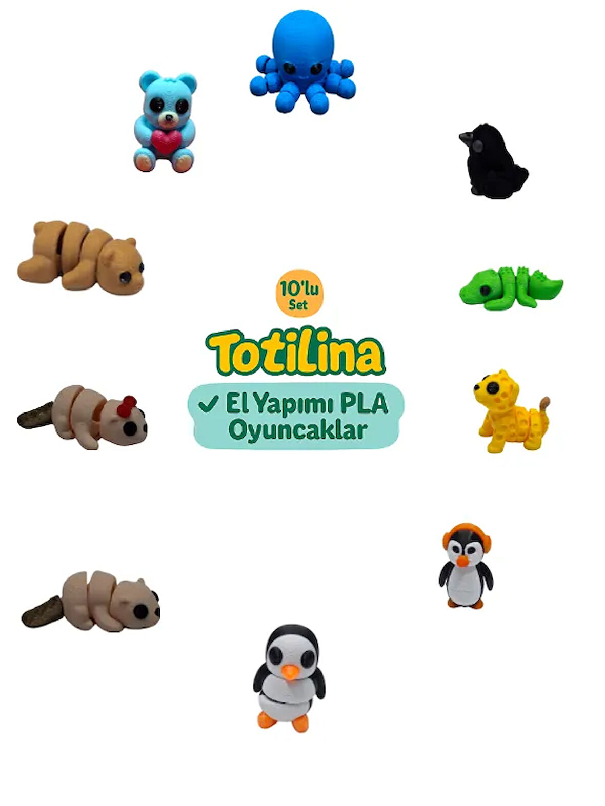 10'lu set (ahtapot karga timsah puma penguen su samuru ayı…)
