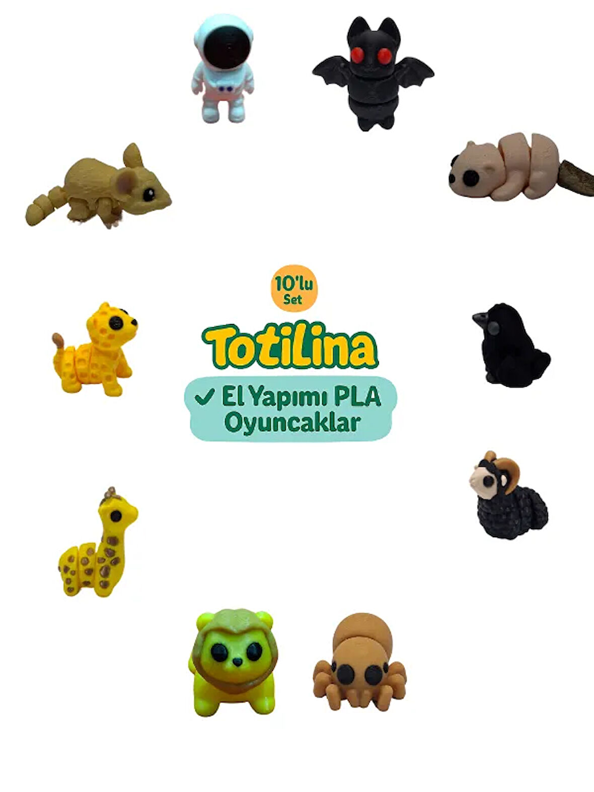 10'lu set (yarasa su samuru karga koç örümcek aslan zürafa puma…)