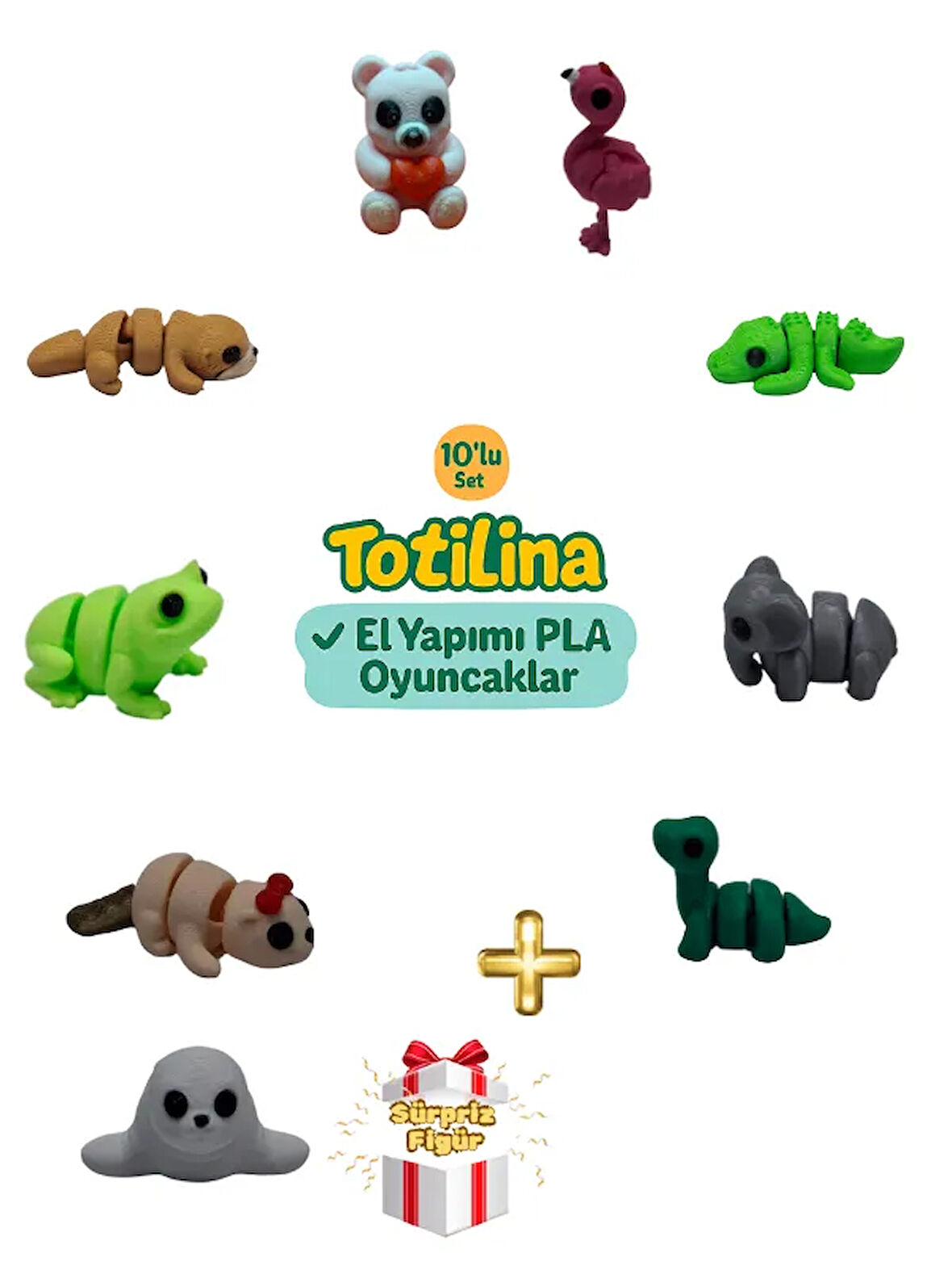 10'lu set (flamingo timsah fil dinozor fok su samuru kurbağa ayı…)