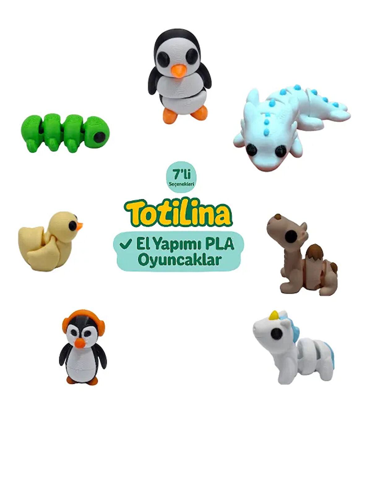 7'li set (penguen aksolotl deve unicorn penguen ördek tırtıl…)