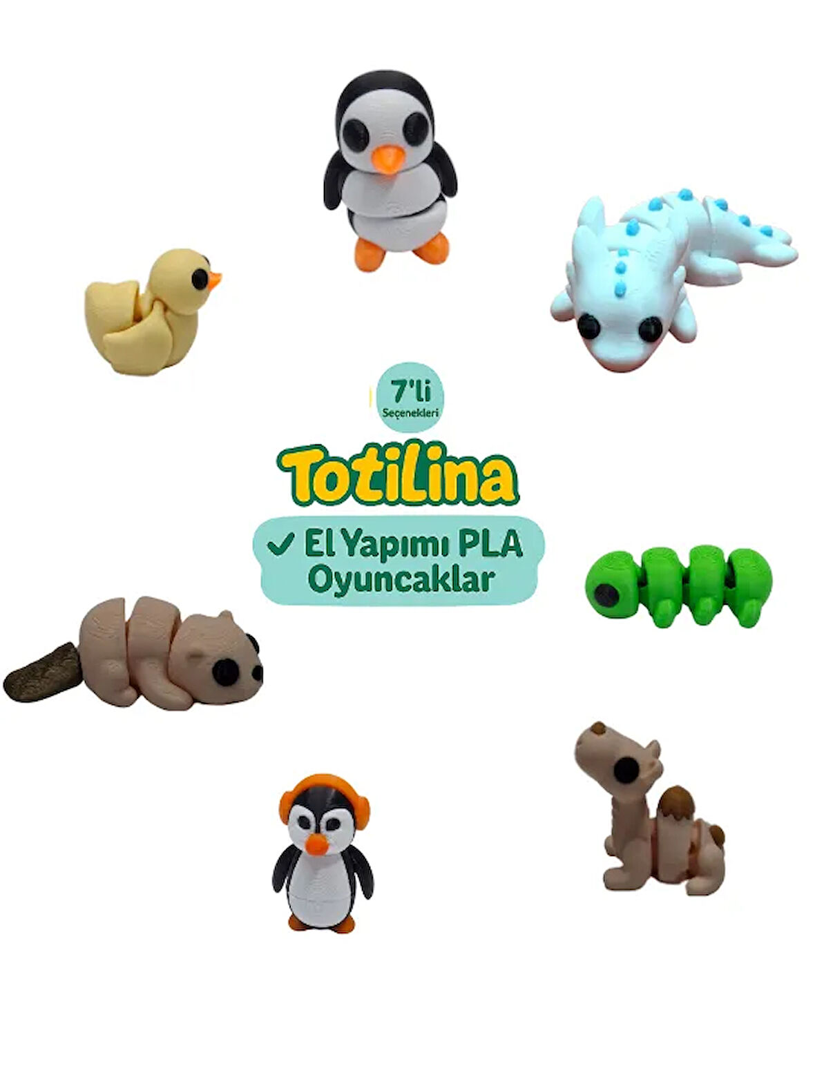 7'li set (penguen aksolotl tırtıl deve penguen su samuru ördek…)