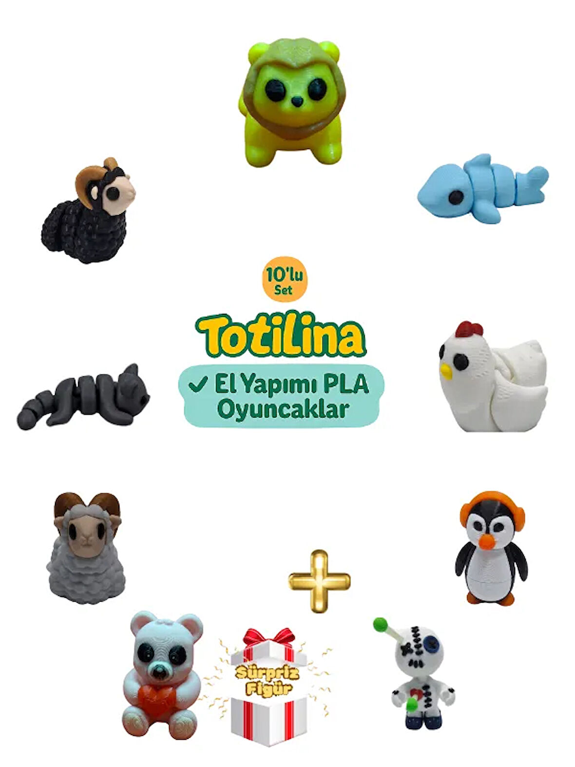 10'lu set (aslan köpek balığı tavuk penguen voodoo ayı koç kedi…)