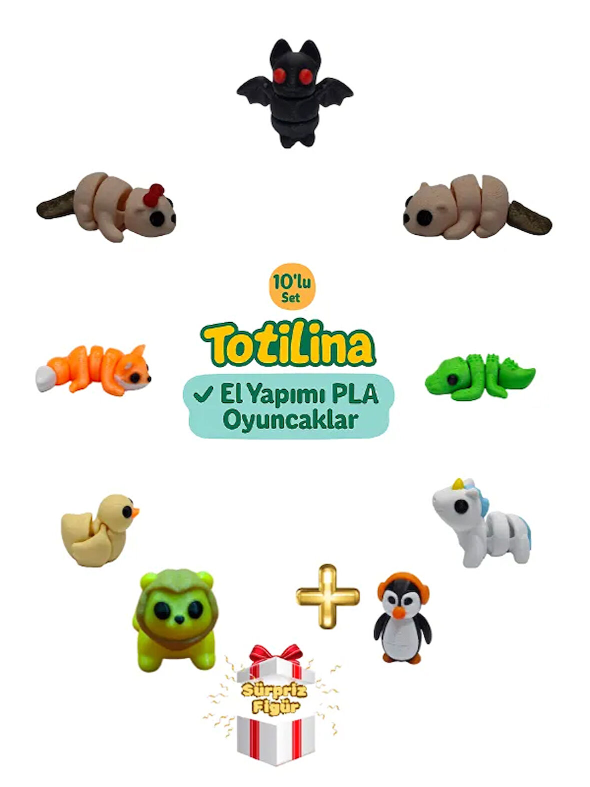 10'lu set (yarasa su samuru timsah unicorn penguen aslan ördek…)