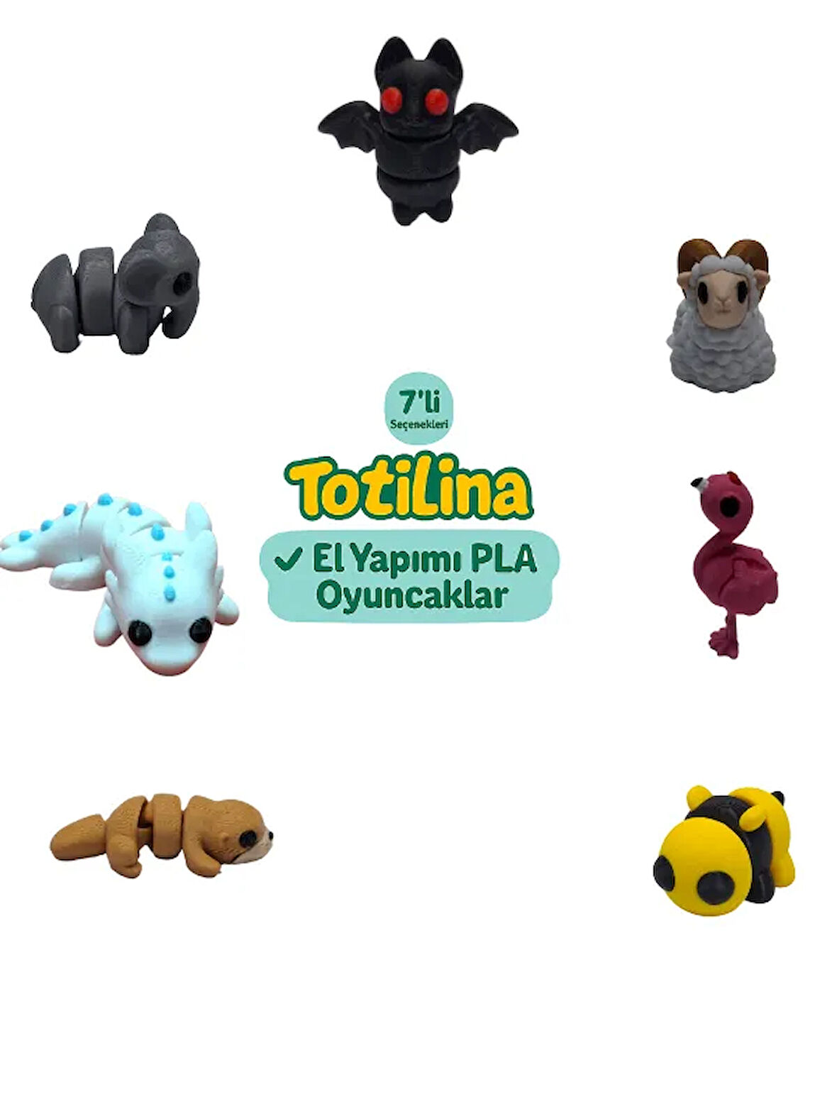 7'li set (yarasa koç flamingo arı su samuru aksolotl fil…)