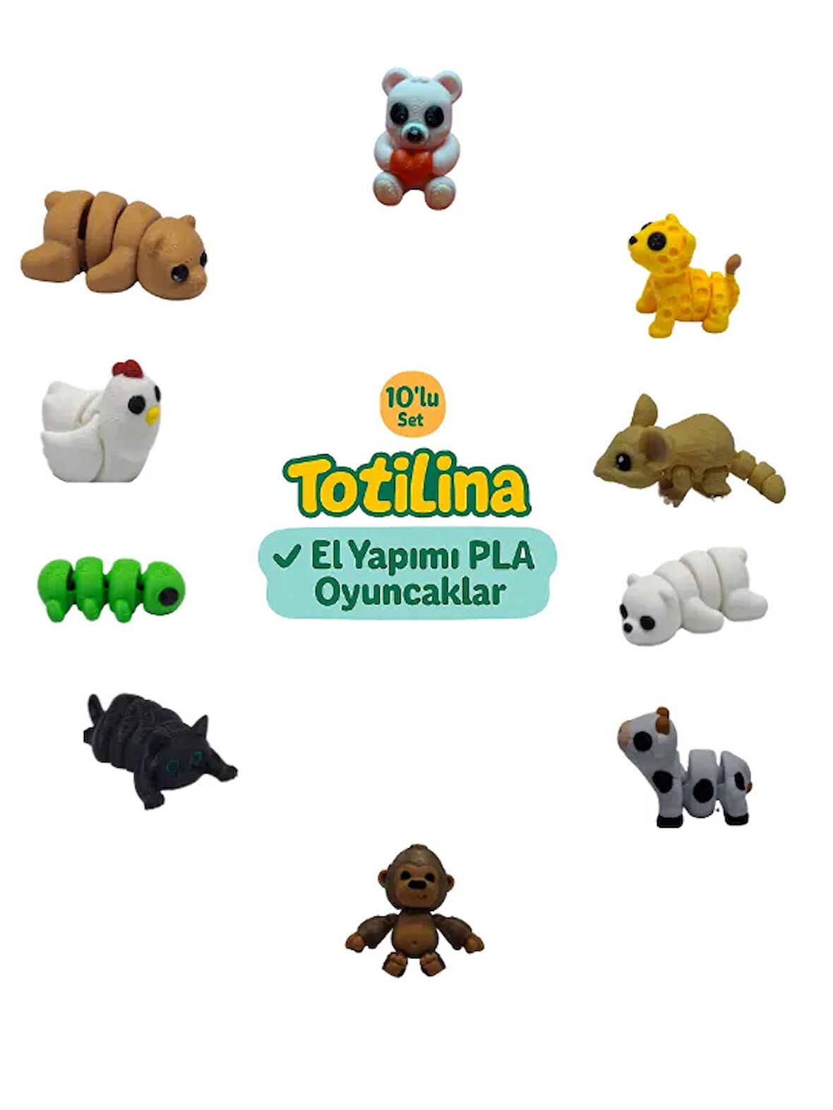 10'lu set (ayı puma fare inek goril kedi tırtıl tavuk…)