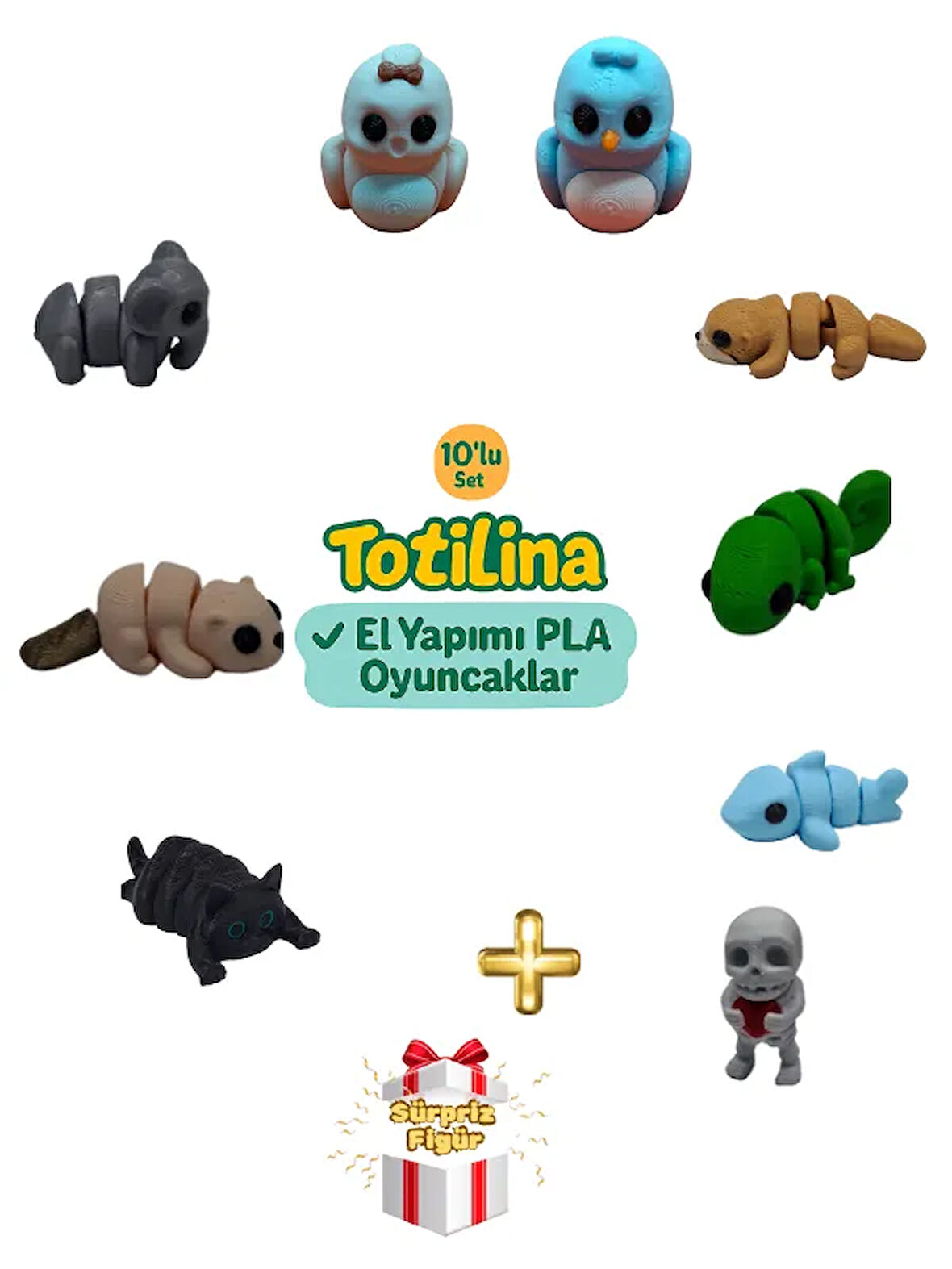 10'lu set (kuş su samuru bukalemun köpek balığı iskelet kedi fil…)