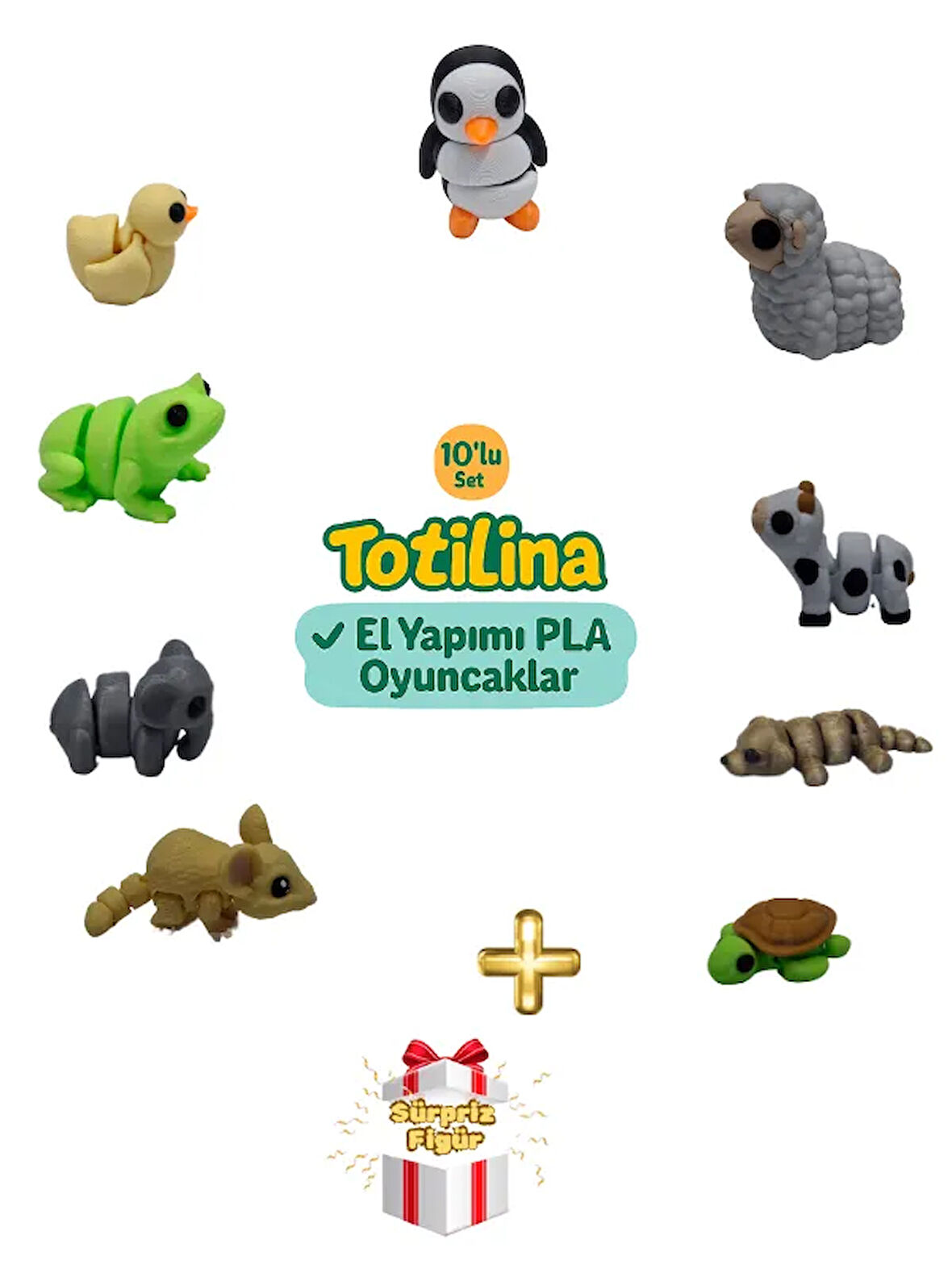 10'lu set (penguen koyun inek köpek kaplumbağa fare fil kurbağa…)