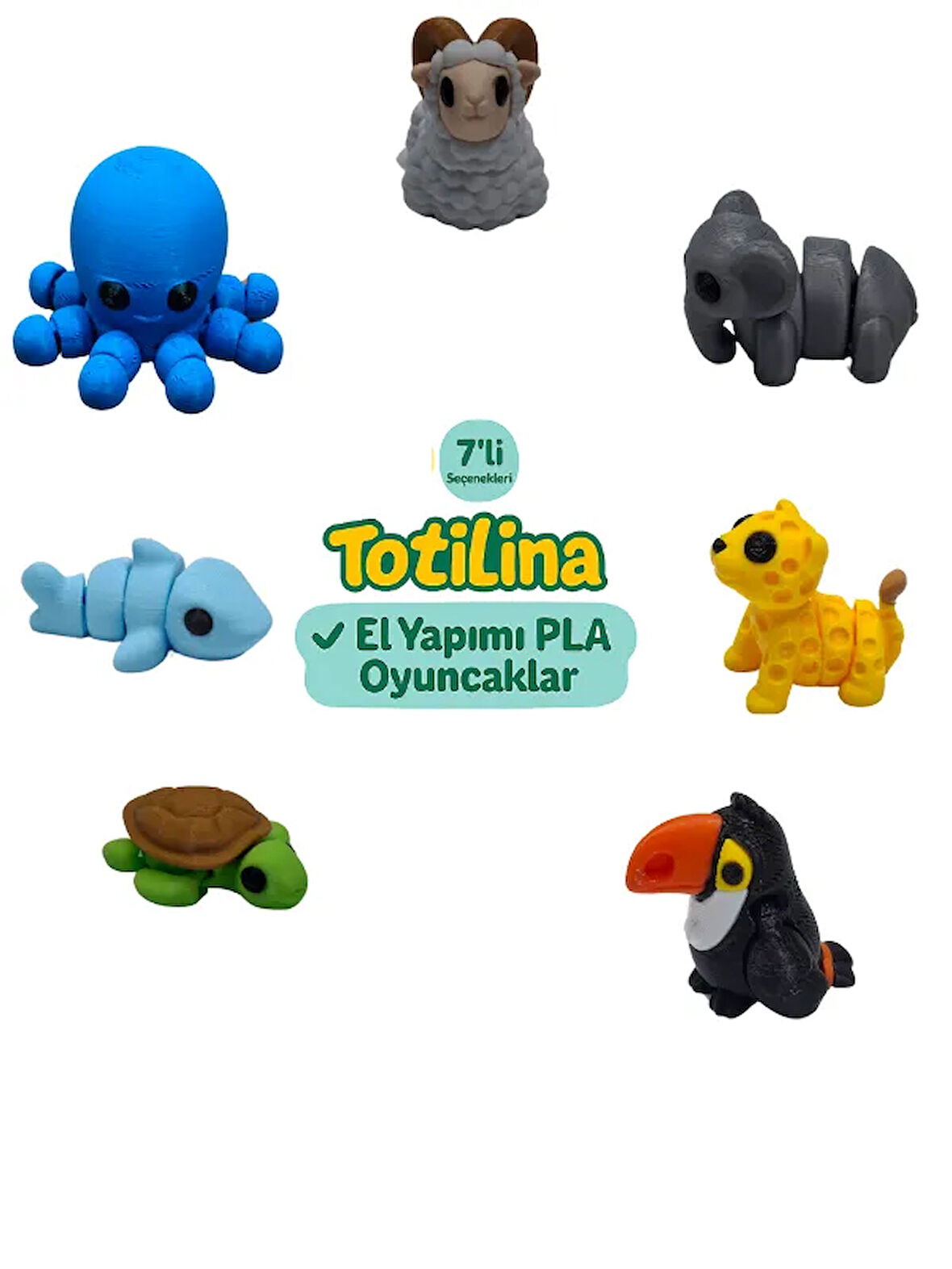 7'li set (koç fil puma tukan kuşu kaplumbağa köpek balığı ahtapot…)