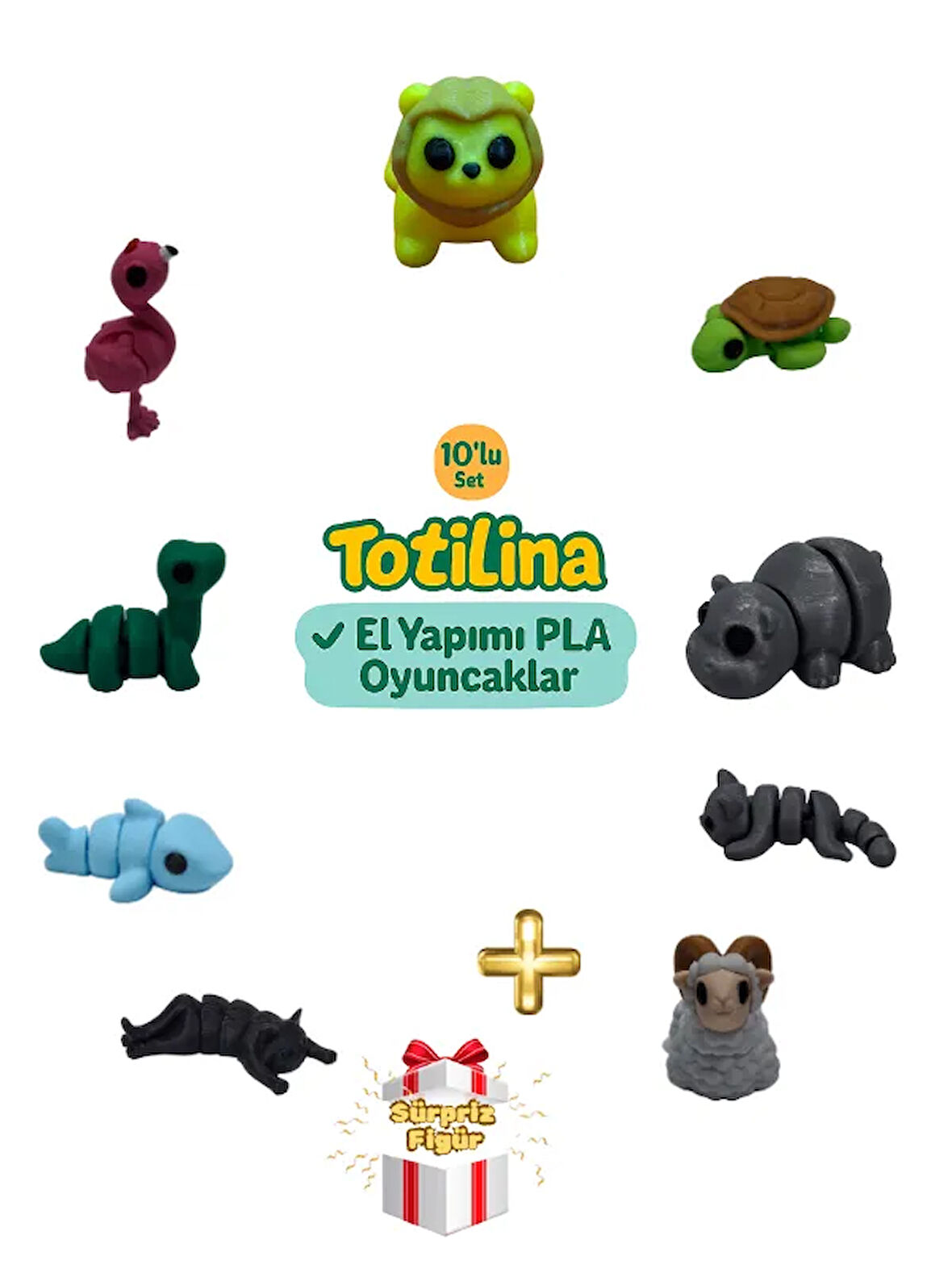 10'lu set (aslan kaplumbağa hipopotam kedi koç köpek balığı…)