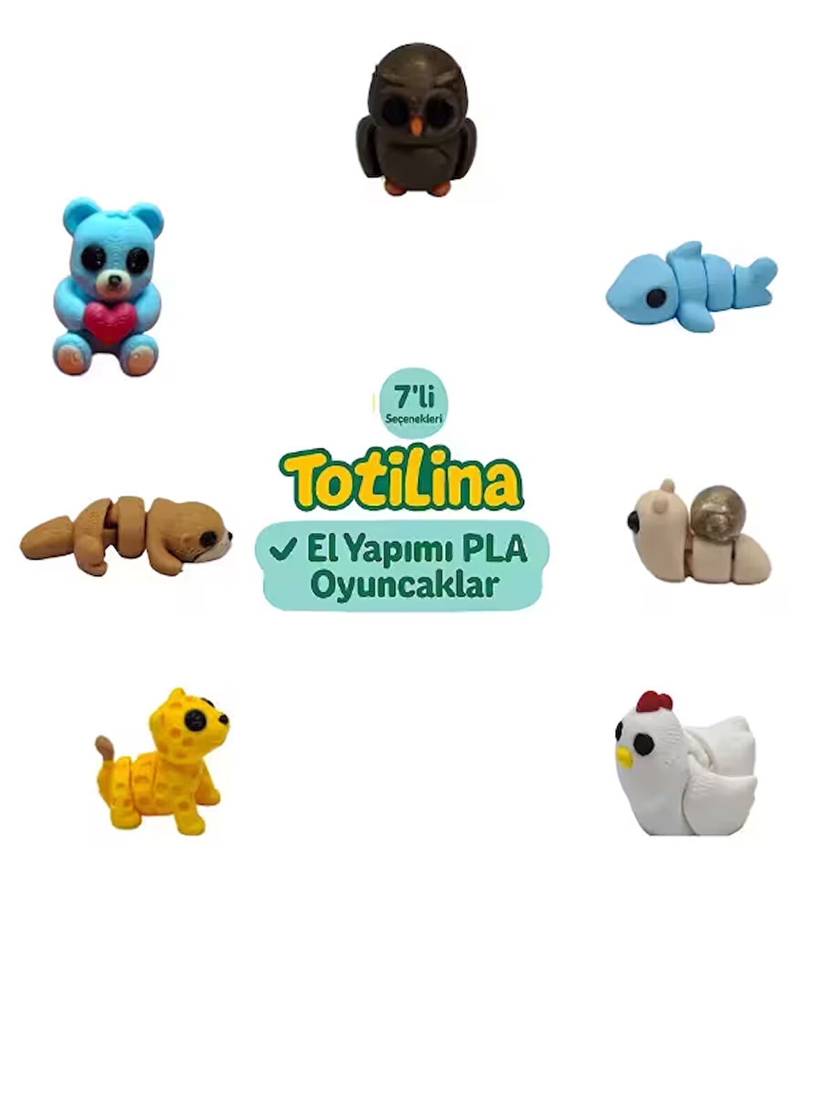 7'li set (baykuş köpek balığı salyangoz tavuk puma su samuru ayı…)