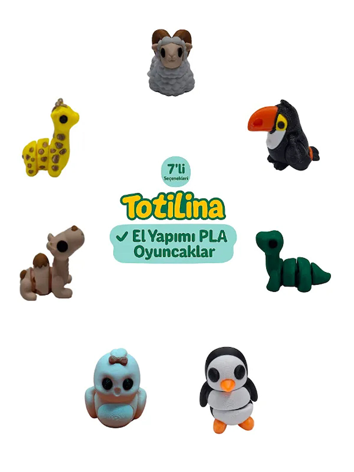 7'li set (koç tukan kuşu dinozor penguen kuş deve zürafa…)