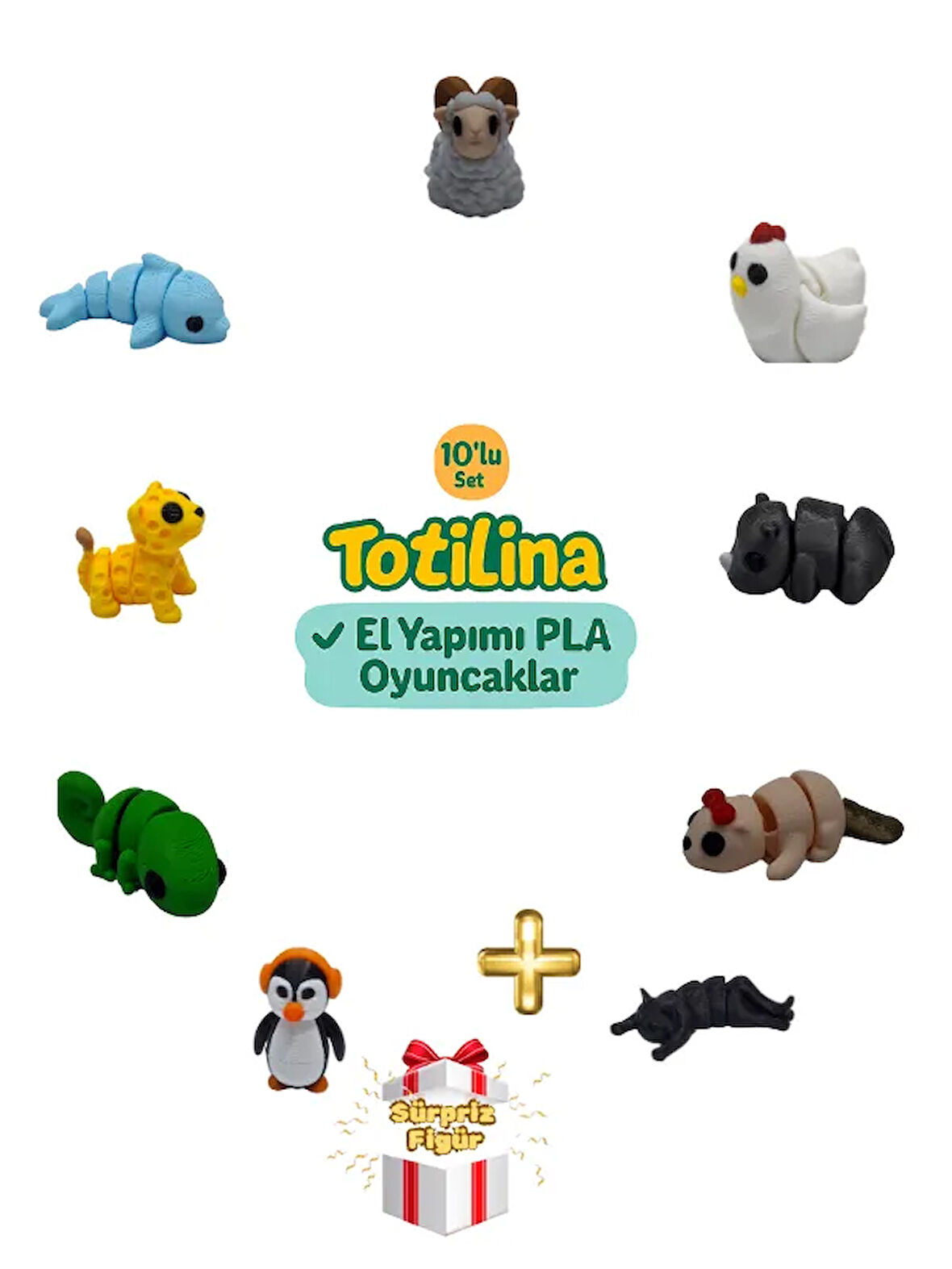10'lu set (koç tavuk gergedan su samuru kedi penguen bukalemun…)