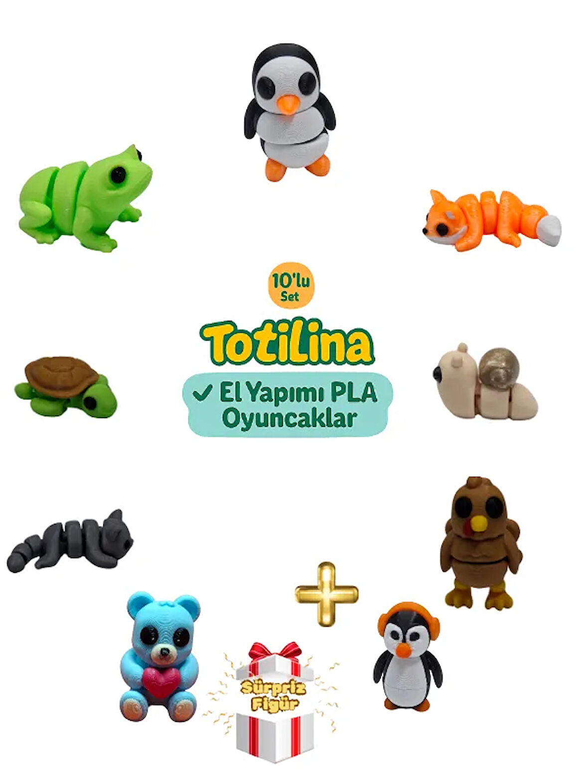 10'lu set (penguen tilki salyangoz hindi ayı kedi kaplumbağa…)