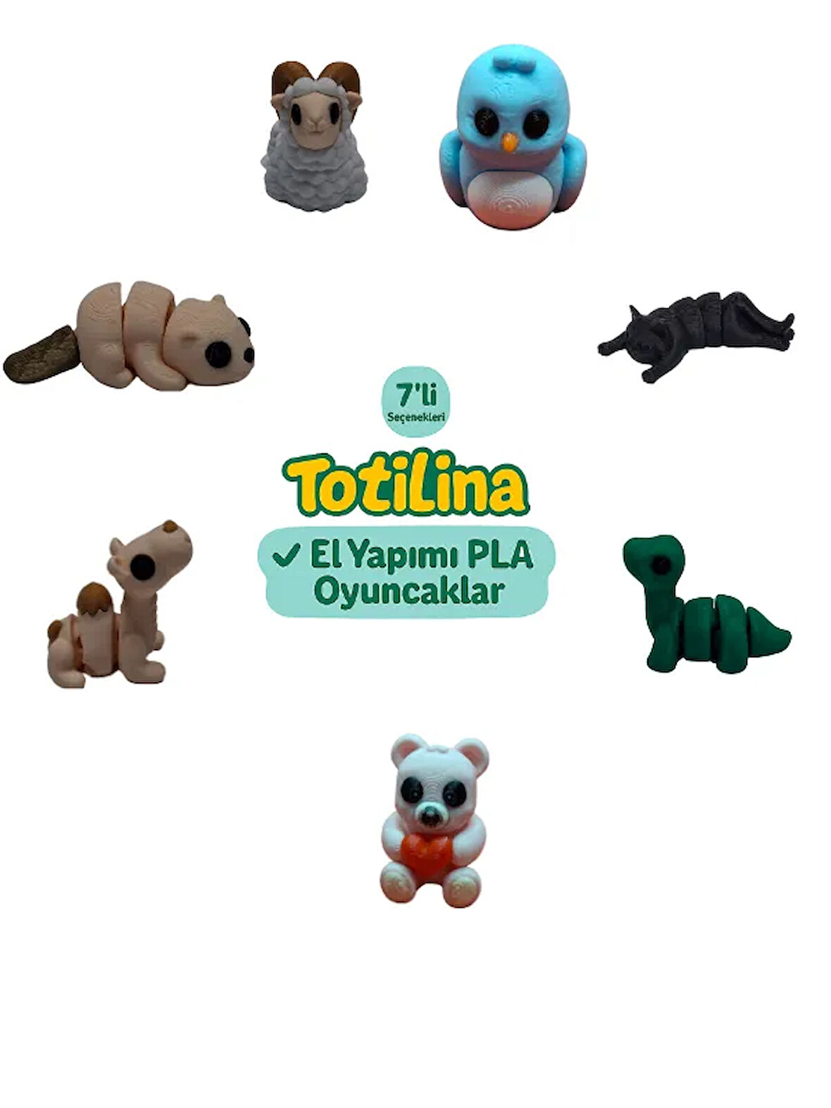 7'li set (kuş kedi dinozor ayı deve su samuru koç…)