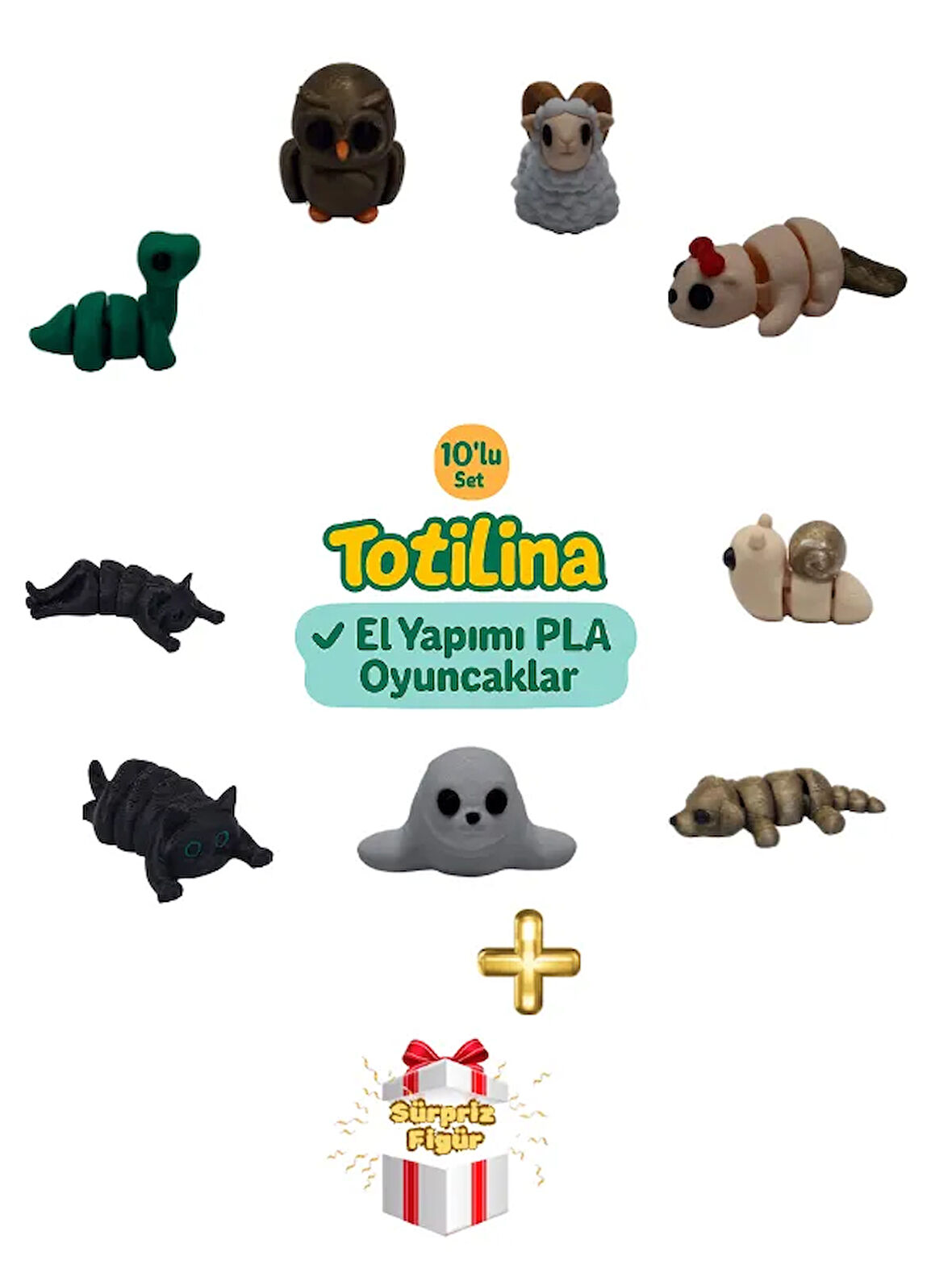 10'lu set (koç su samuru salyangoz köpek fok kedi dinozor baykuş…)