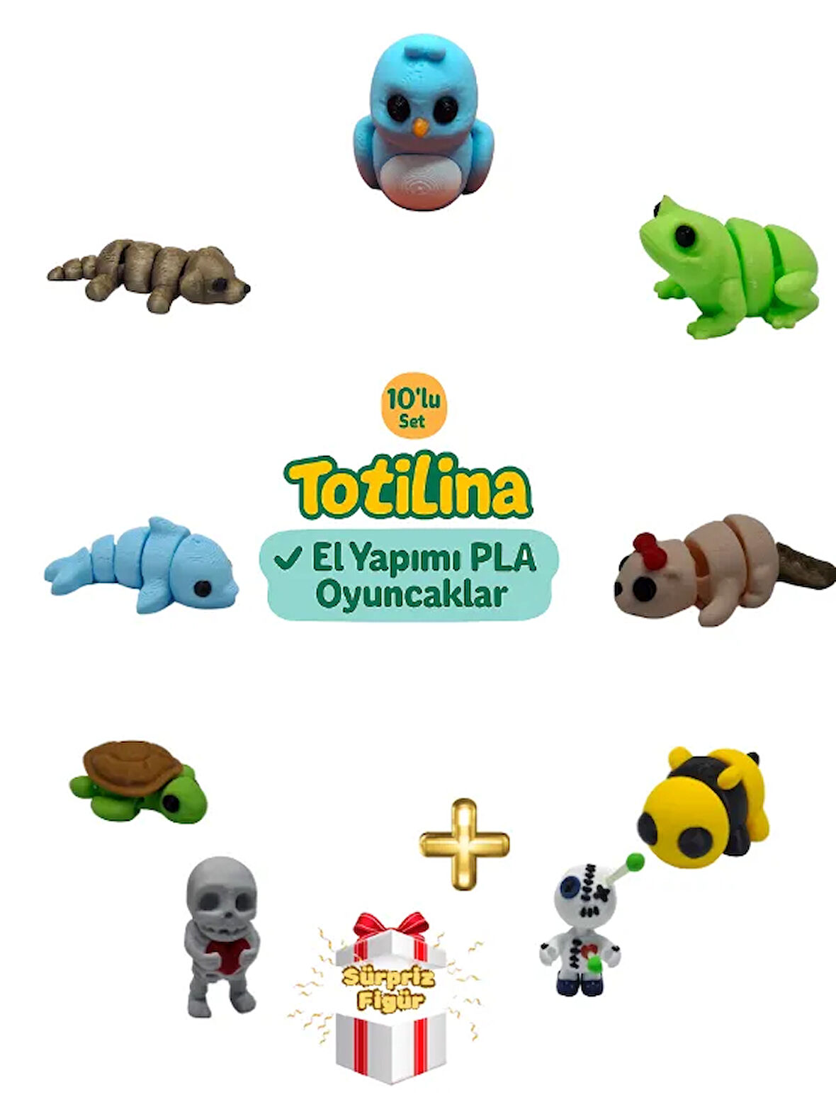10'lu set (kuş kurbağa su samuru arı voodoo iskelet kaplumbağa…)