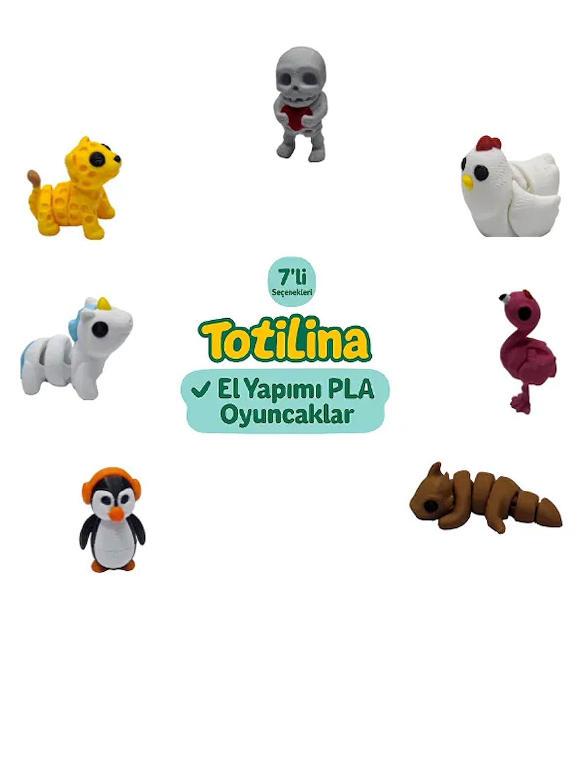 7'li set (iskelet tavuk flamingo ejderha penguen unicorn puma…)
