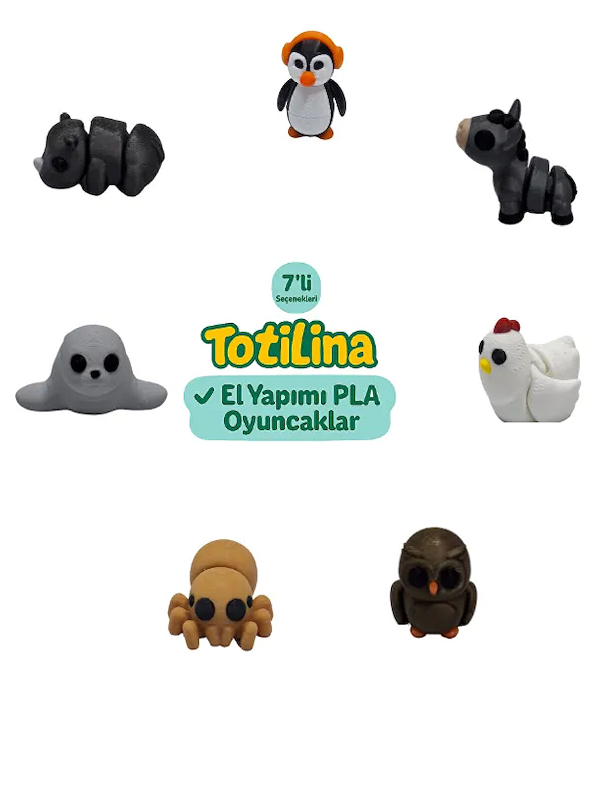 7'li set (penguen eşek tavuk baykuş örümcek fok gergedan…)