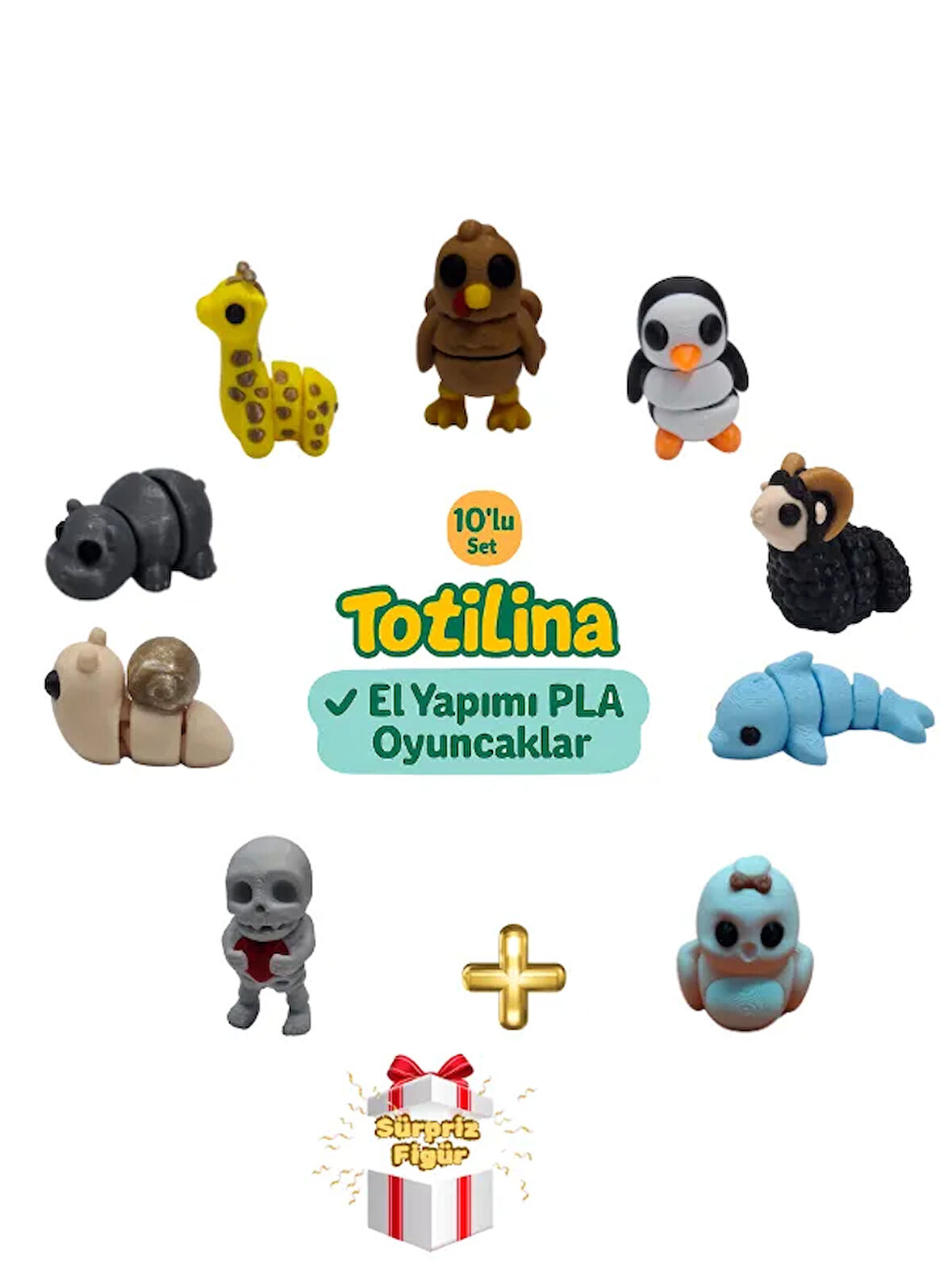 10'lu set (hindi penguen koç yunus kuş iskelet salyangoz hipopotam…)