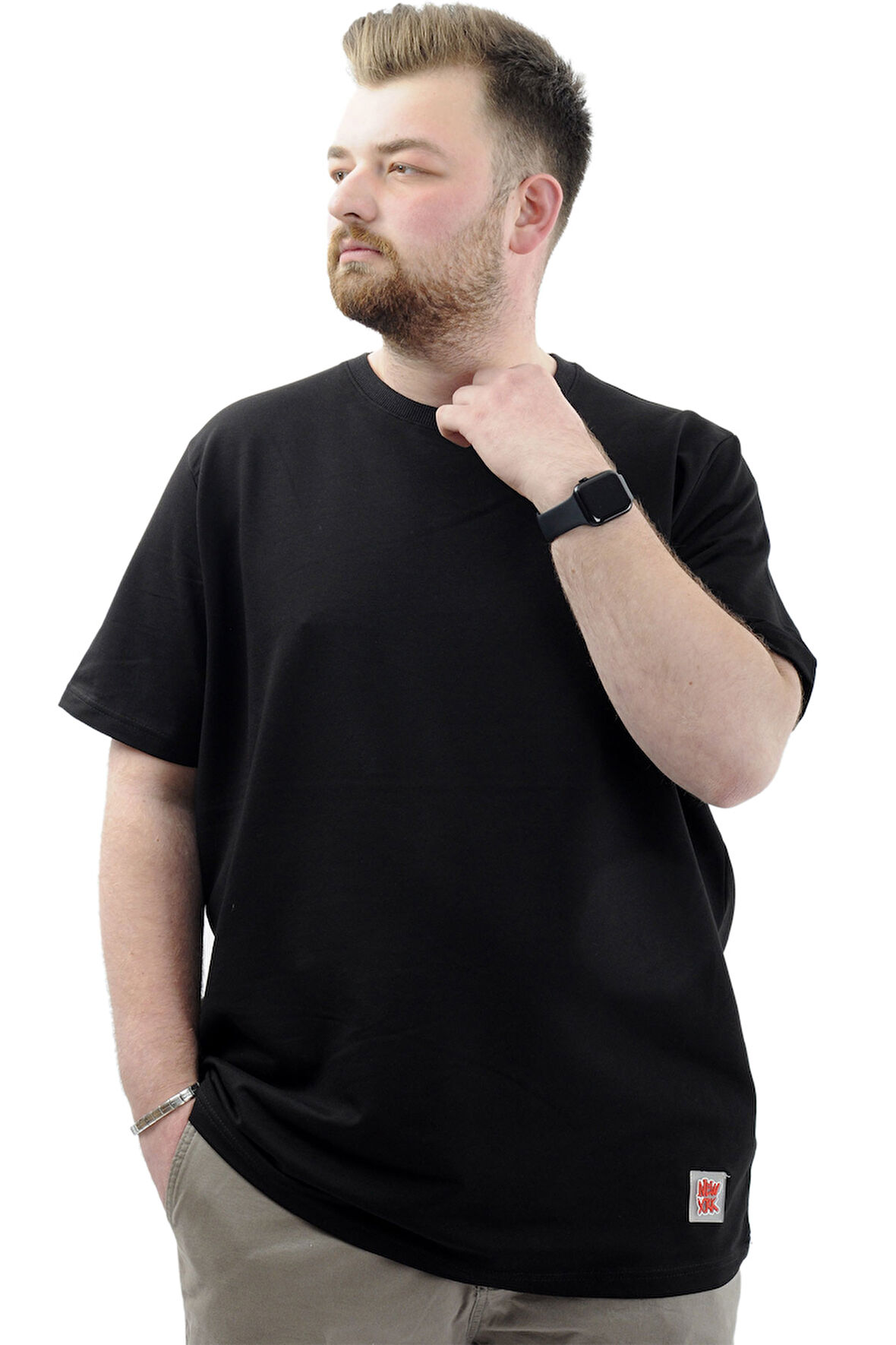 Mode XL Büyük Beden Erkek T-Shirt Basic Likralı Bisiklet Yaka Tişört NEW YORK U24075 Siyah