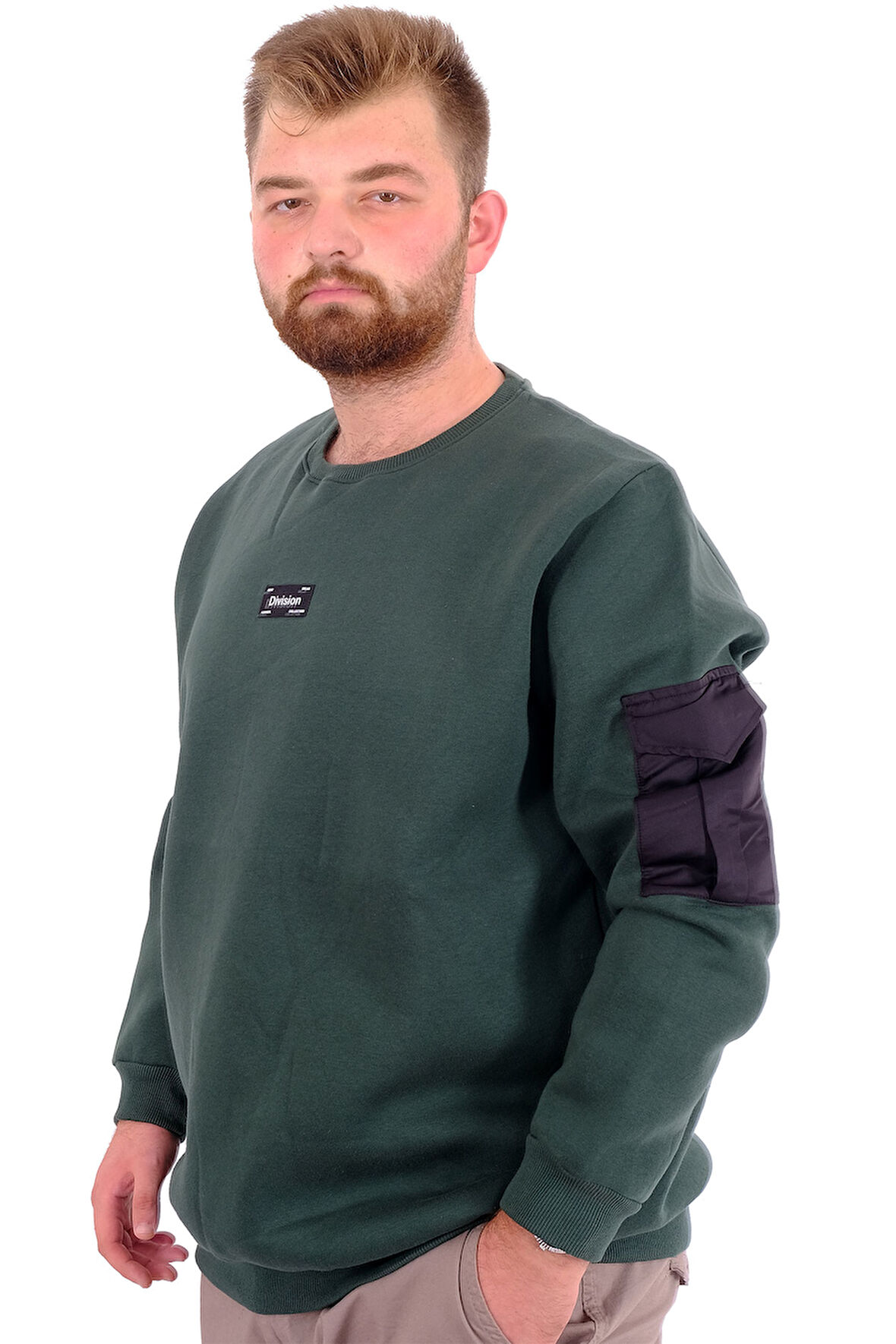 Mode XL Büyük Beden Erkek Sweatshirt 3 İplik Şardonlu DIVISION U24548 Nefti