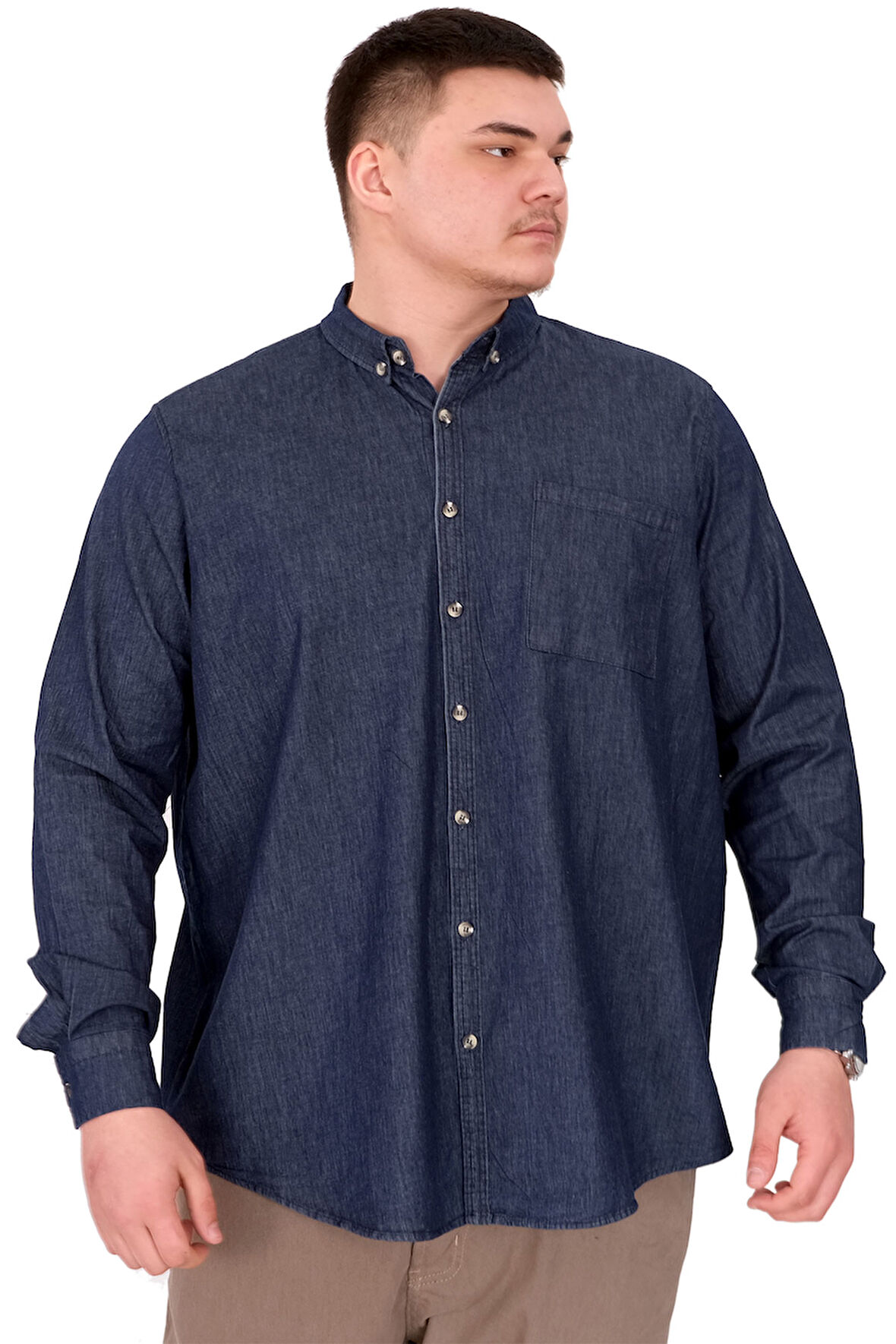 Mode XL Büyük Beden Erkek Uzun Kol Kot Gömlek U24391 Lacivert