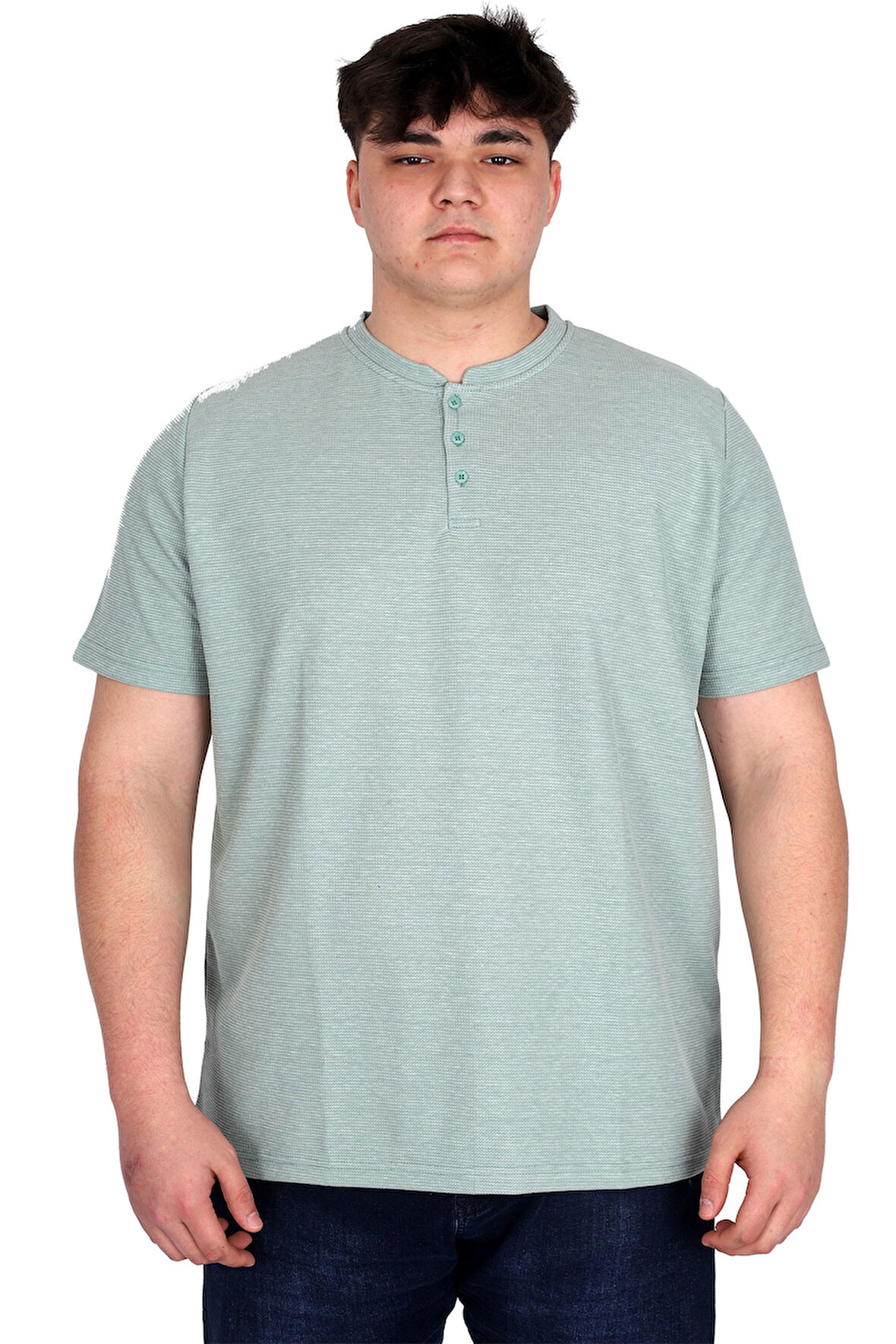 Mode XL Büyük Beden Erkek Hakim Yaka Tişört Waffle U20036 Çağla