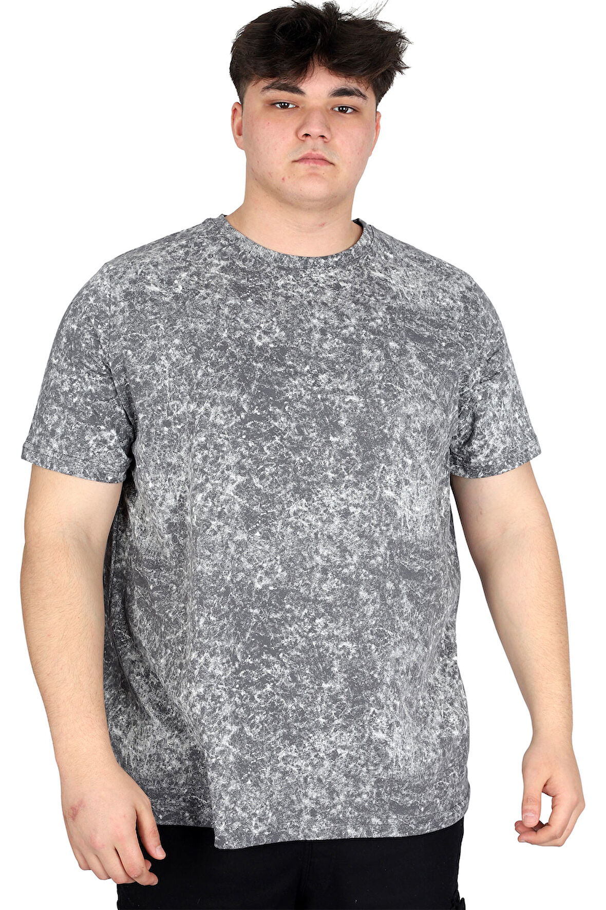 Mode XL Büyük Beden Erkek T-Shirt Bisiklet Yaka Aşındırma Baskı U20037 Antrasit